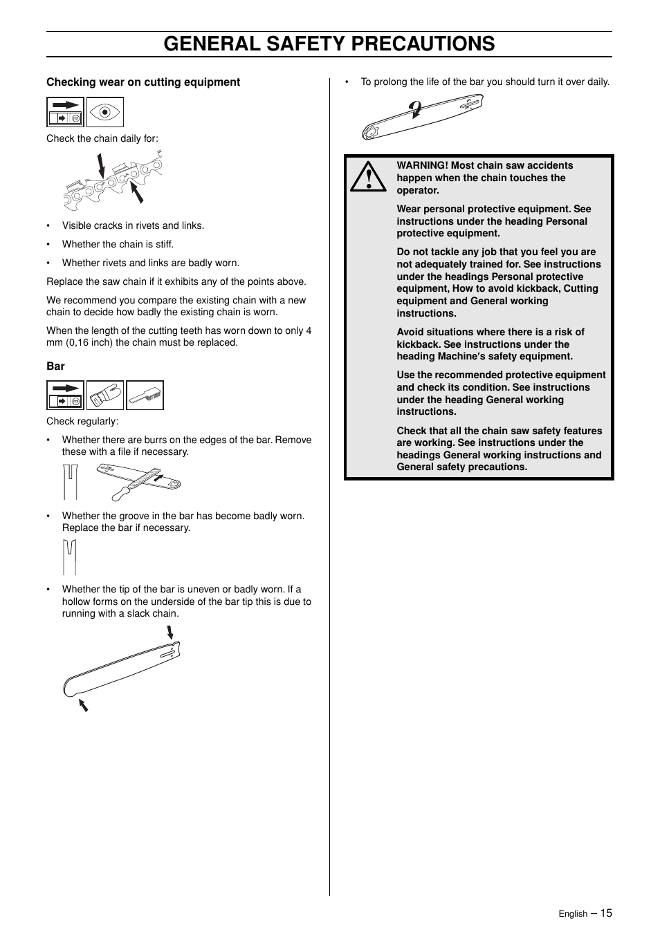 General safety precautions | Husqvarna 362XP User Manual | Page 15 / 44