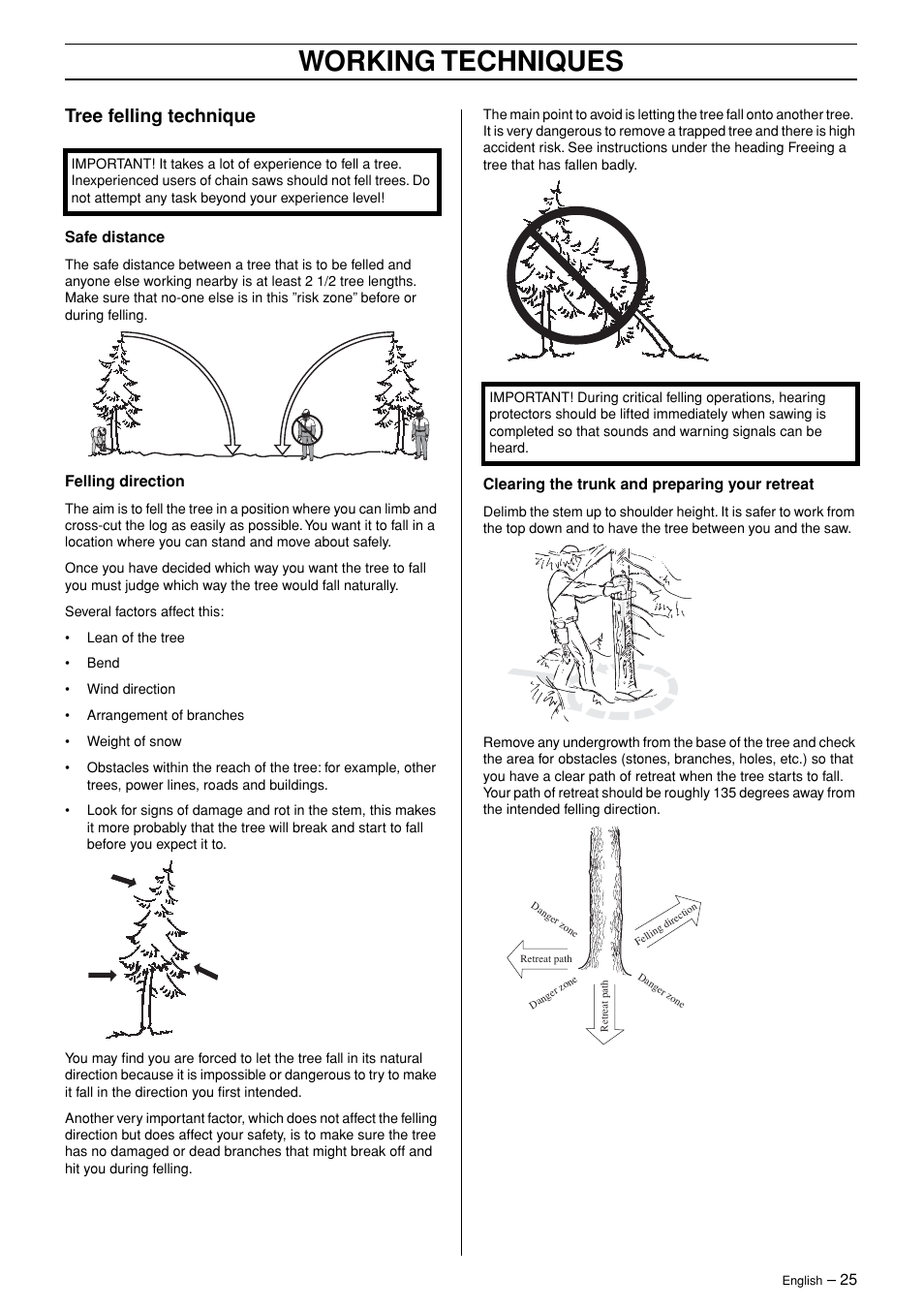 Tree felling technique, Working techniques | Husqvarna 362XP User Manual | Page 25 / 44