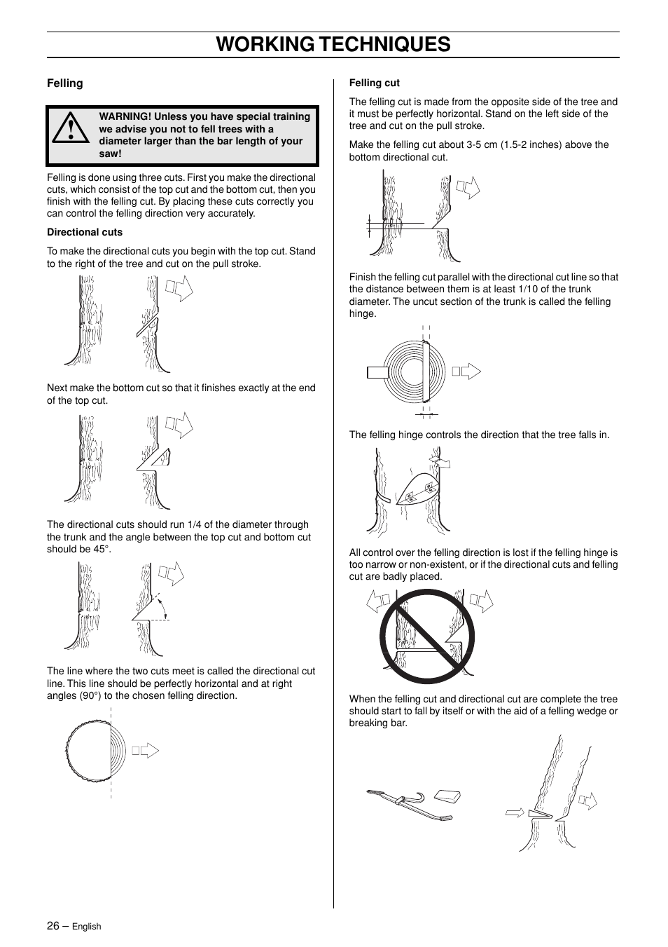 Working techniques | Husqvarna 362XP User Manual | Page 26 / 44