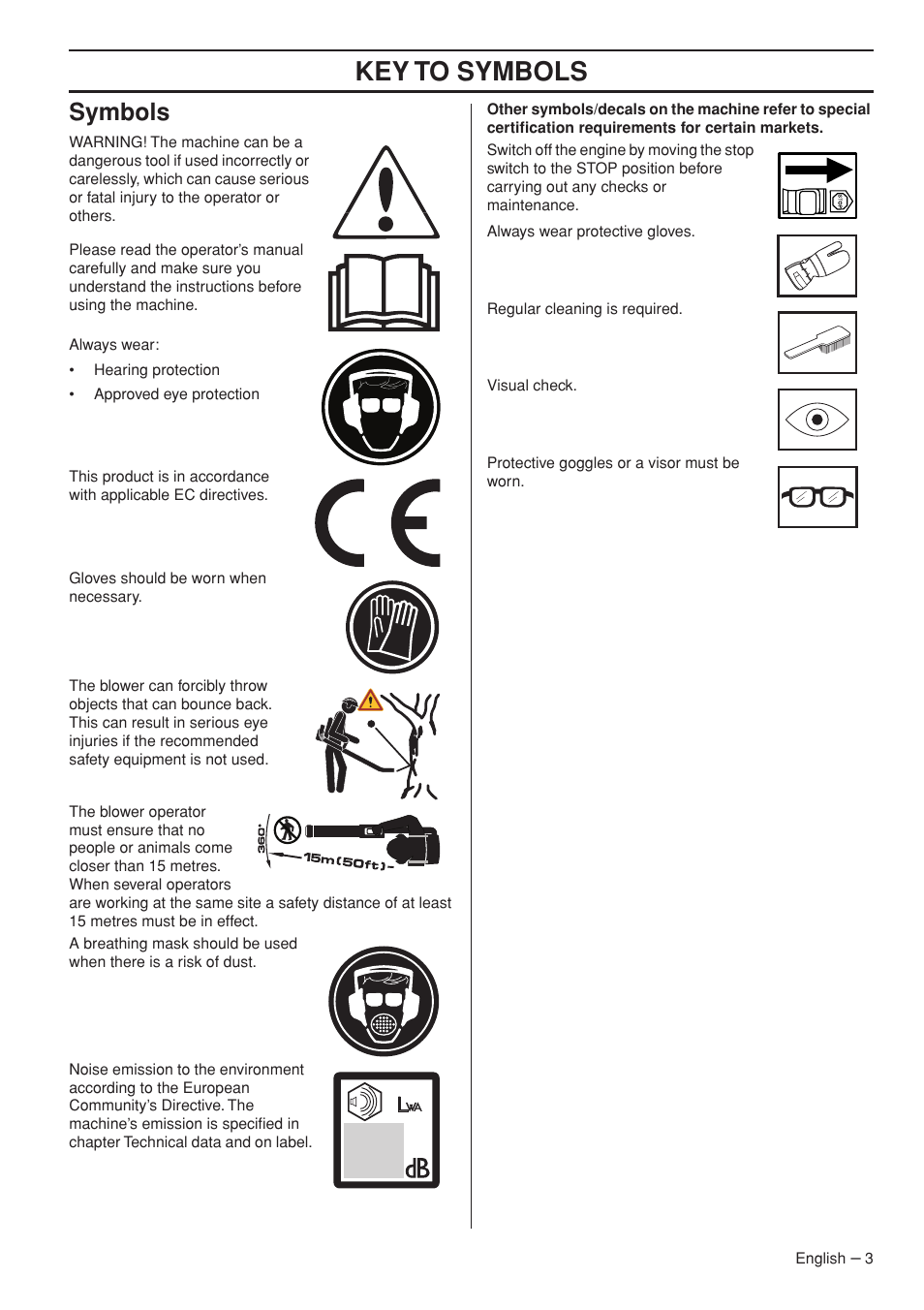 Symbols, Key t o symbols | Husqvarna 1153191-26 User Manual | Page 3 / 24