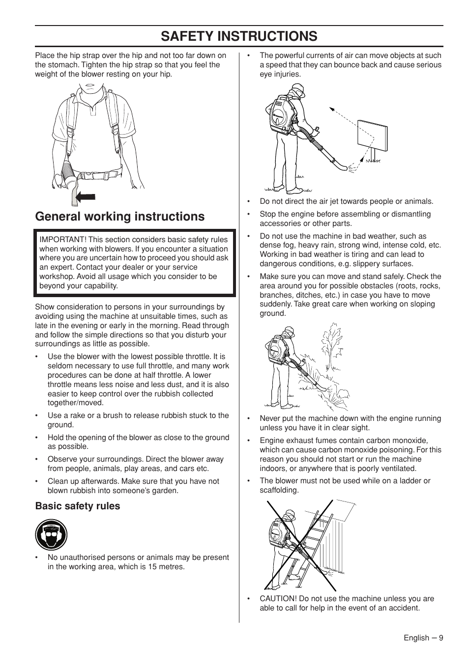 General working instructions, Basic safety rules, Safety instructions | Husqvarna 1153191-26 User Manual | Page 9 / 24