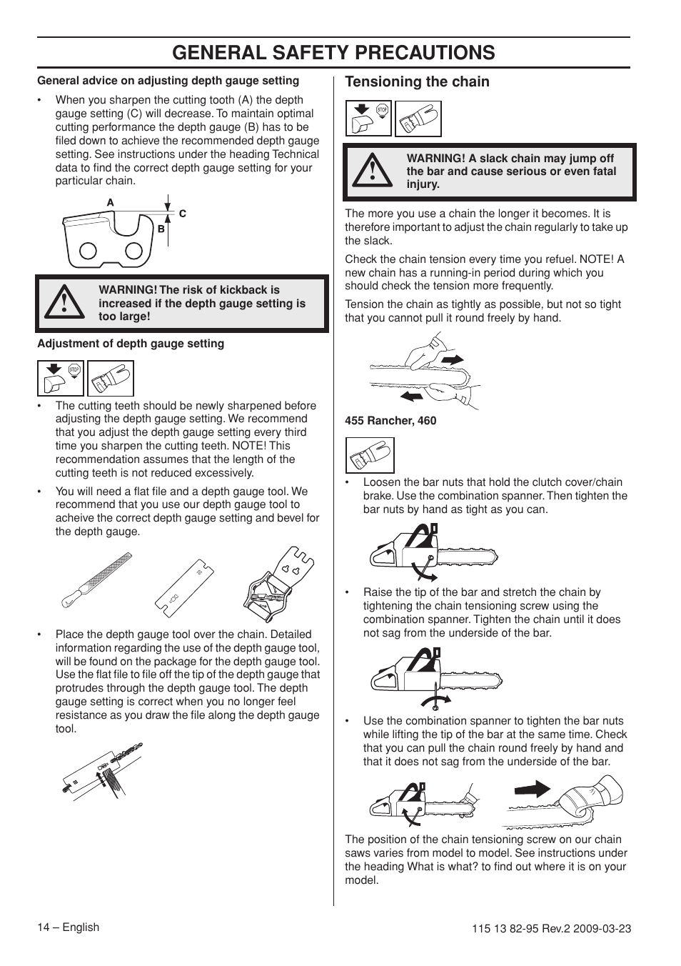 General safety precautions | Husqvarna 115 13 82-95 User Manual | Page 14 / 44