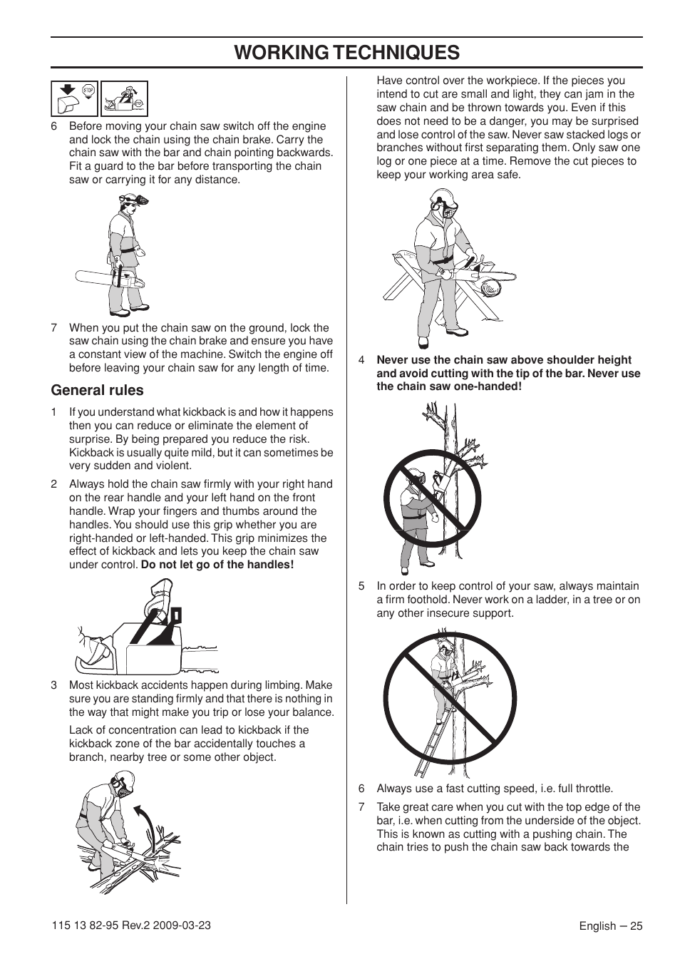 Working techniques, General rules | Husqvarna 115 13 82-95 User Manual | Page 25 / 44