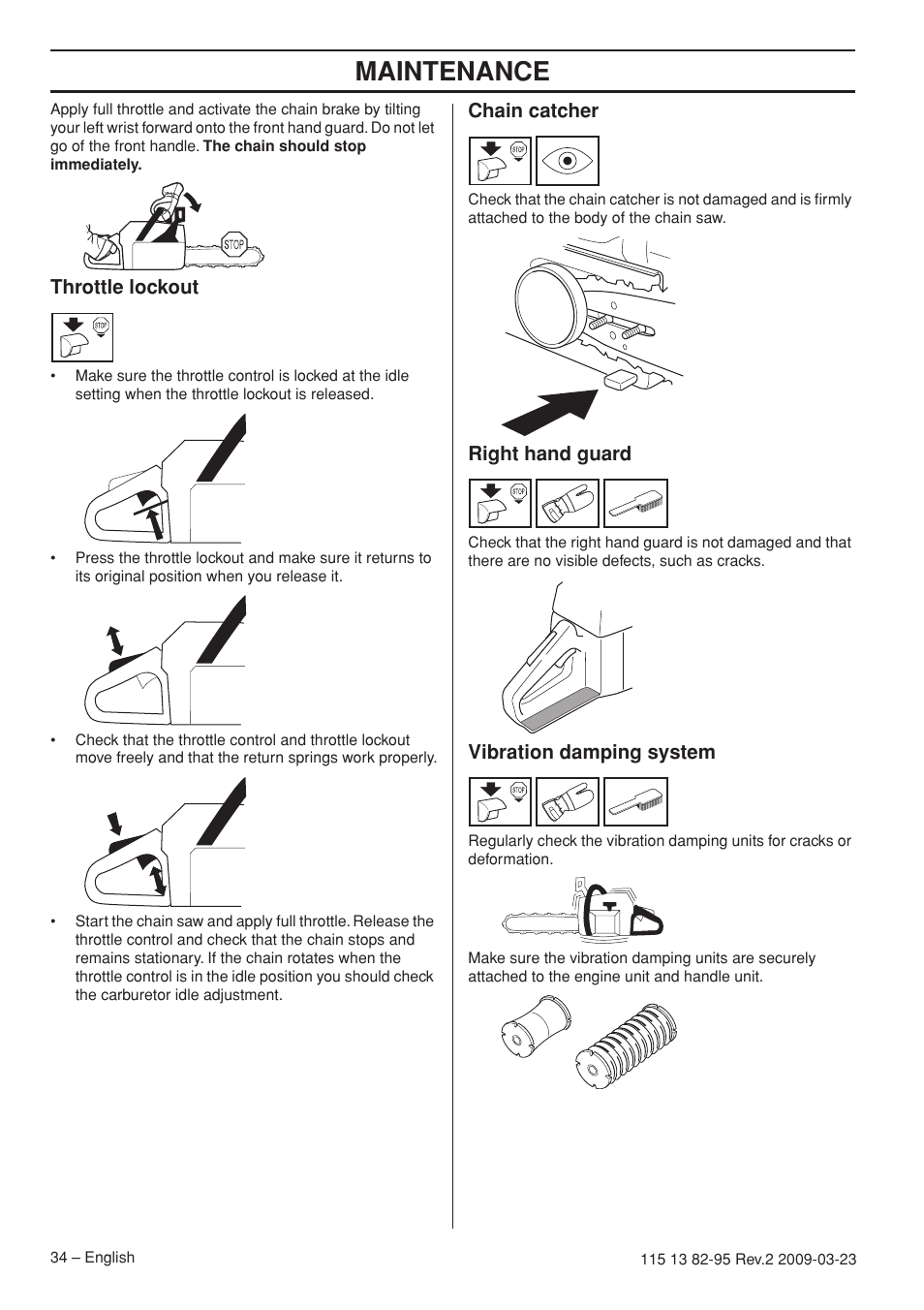 Maintenance | Husqvarna 115 13 82-95 User Manual | Page 34 / 44
