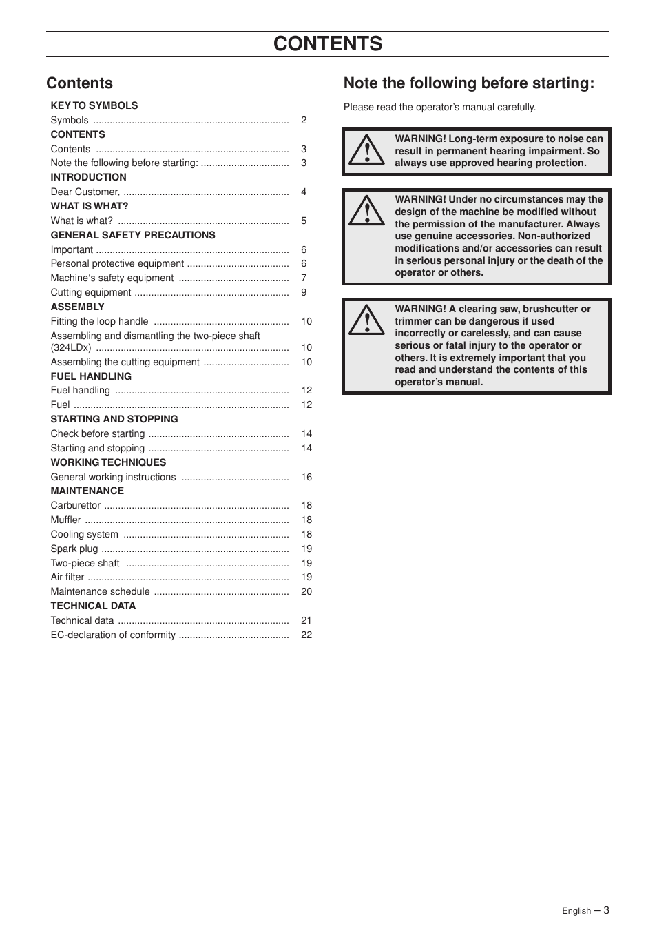 Husqvarna 324LDX User Manual | Page 3 / 28