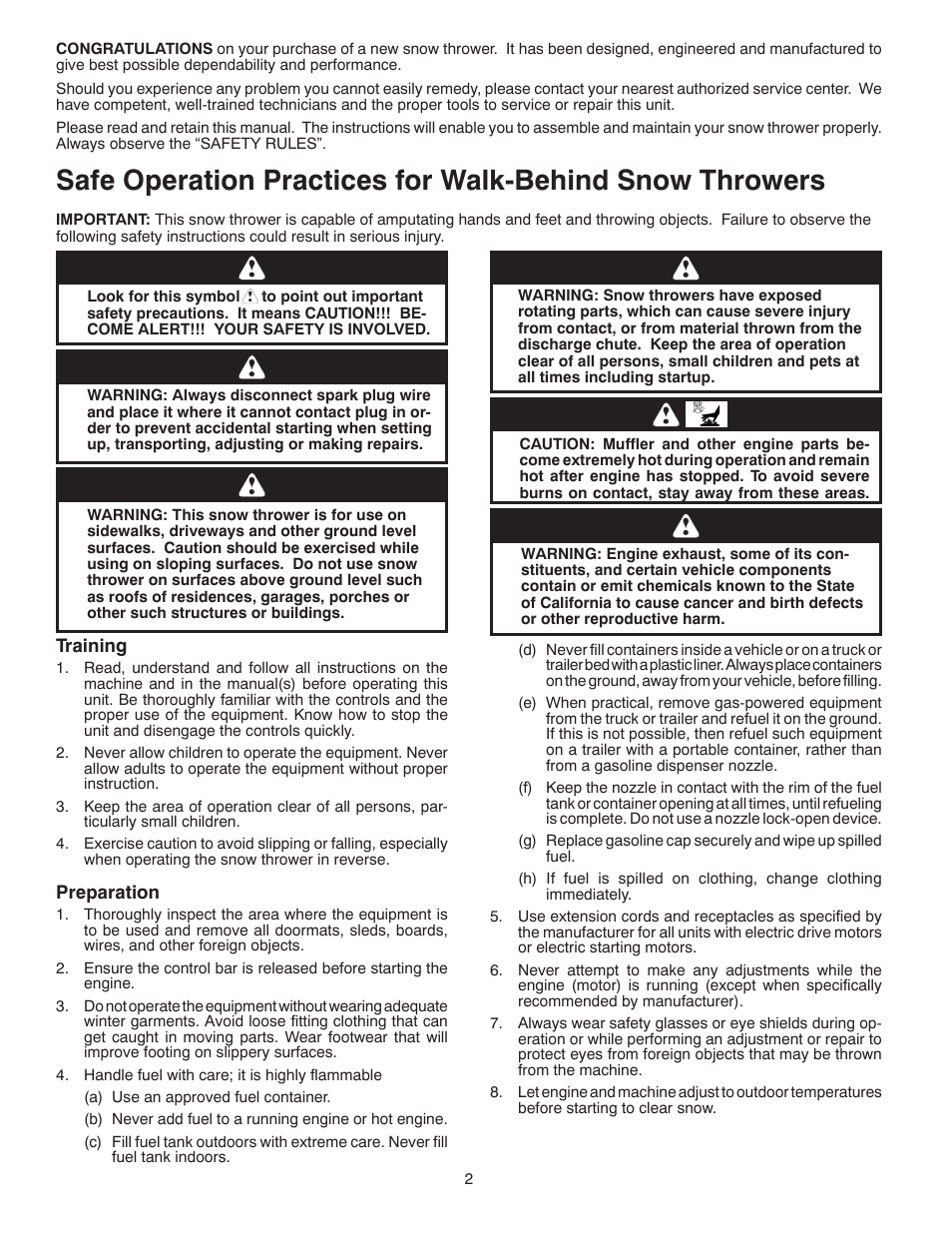 Husqvarna Walk-Behind Snow Thrower ST 121E/96183000100 User Manual | Page 2 / 40