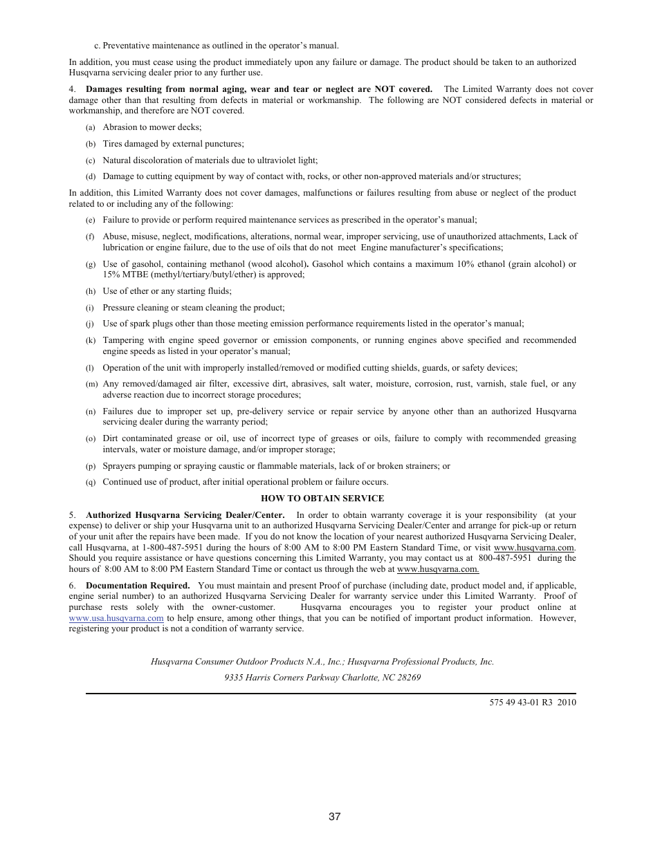 Husqvarna Walk-Behind Snow Thrower ST 121E/96183000100 User Manual | Page 37 / 40