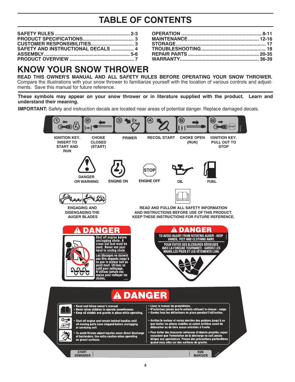 Husqvarna Walk-Behind Snow Thrower ST 121E/96183000100 User Manual | Page 4 / 40