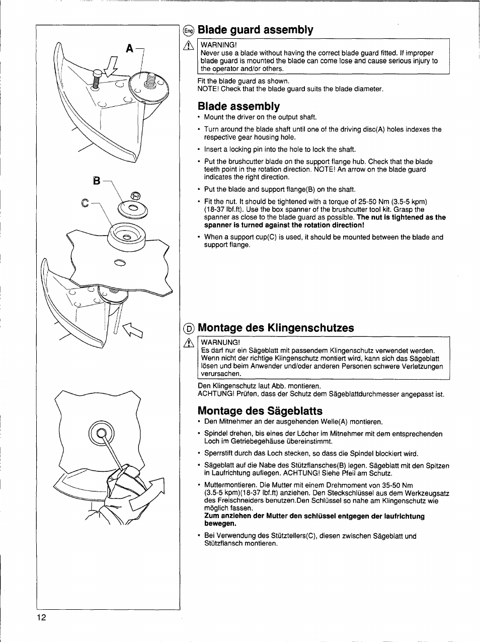 0 blade guard assembly, Blade assembly, Montage des klingenschutzes | Montage des sägeblatts | Husqvarna 26 R User Manual | Page 11 / 33