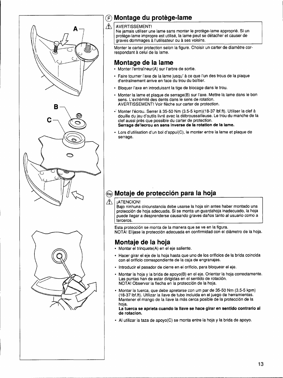 0 montage du protège-lame ж, Montage de la lame, Motaje de protección para la hoja ж | Montaje de la hoja | Husqvarna 26 R User Manual | Page 12 / 33
