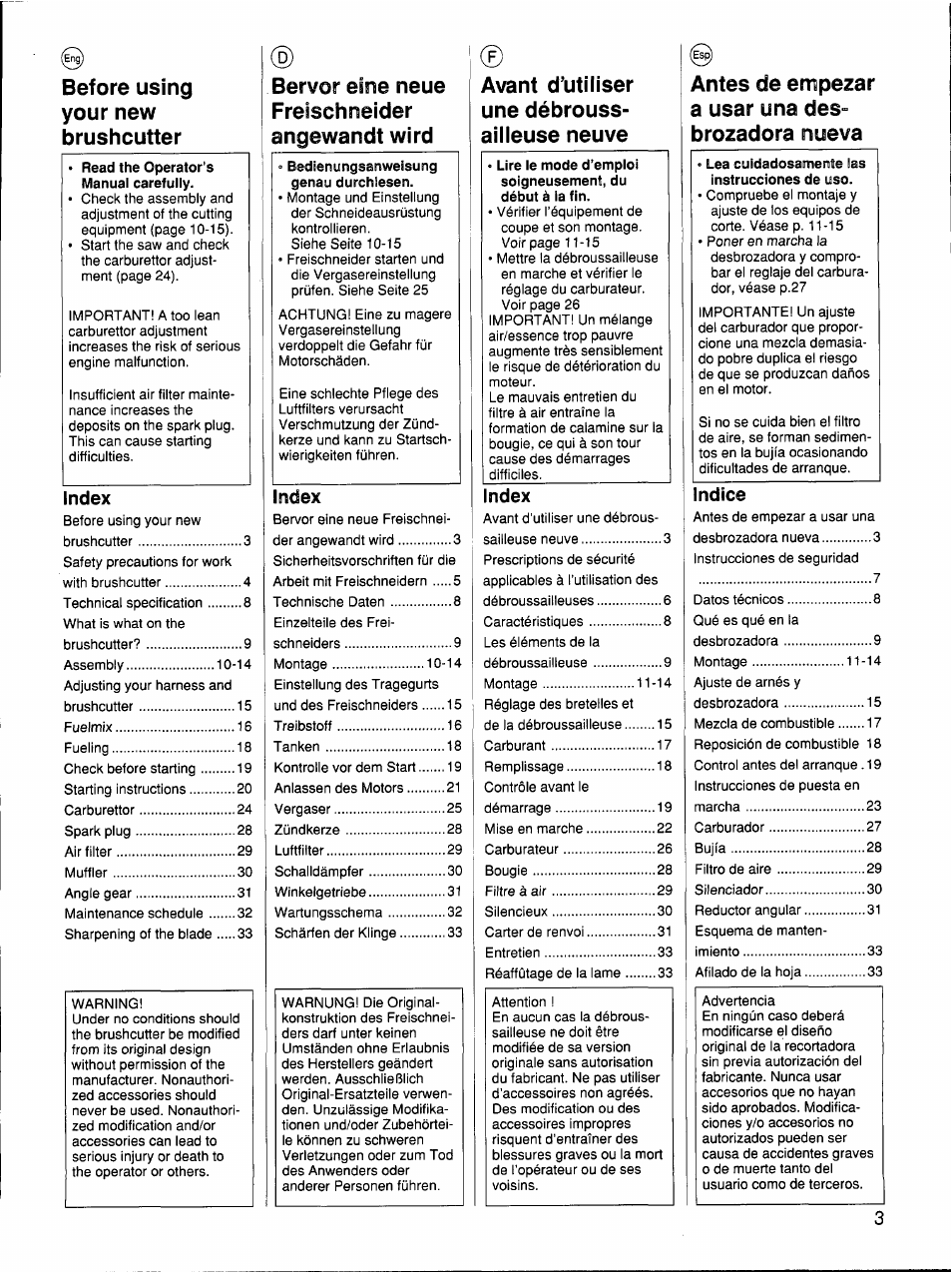 Before using your new brushcutter, Bervor eine neue freischneider angewandt wird, Avant d’utiliser une débrouss­ ailleuse neuve | Antes de empezar a usar una des- brozadora nueva | Husqvarna 26 R User Manual | Page 2 / 33