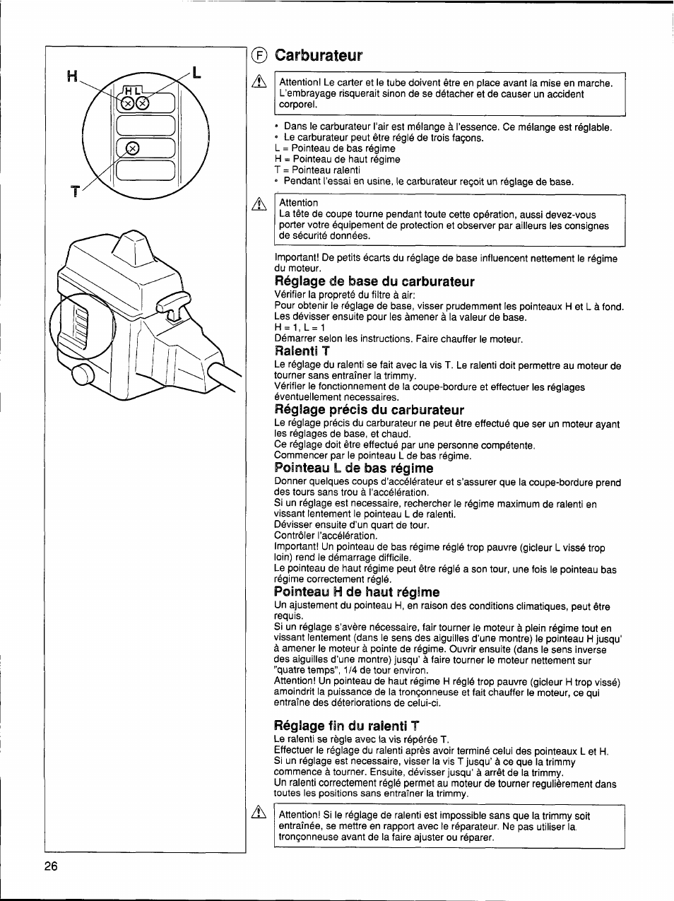 Carburateur | Husqvarna 26 R User Manual | Page 25 / 33