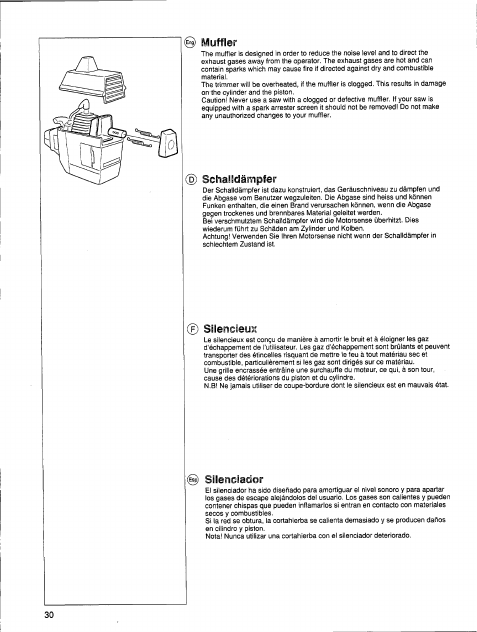 Schä!sdämpfer, Sllendeuii, Slleridador | Huffier | Husqvarna 26 R User Manual | Page 29 / 33