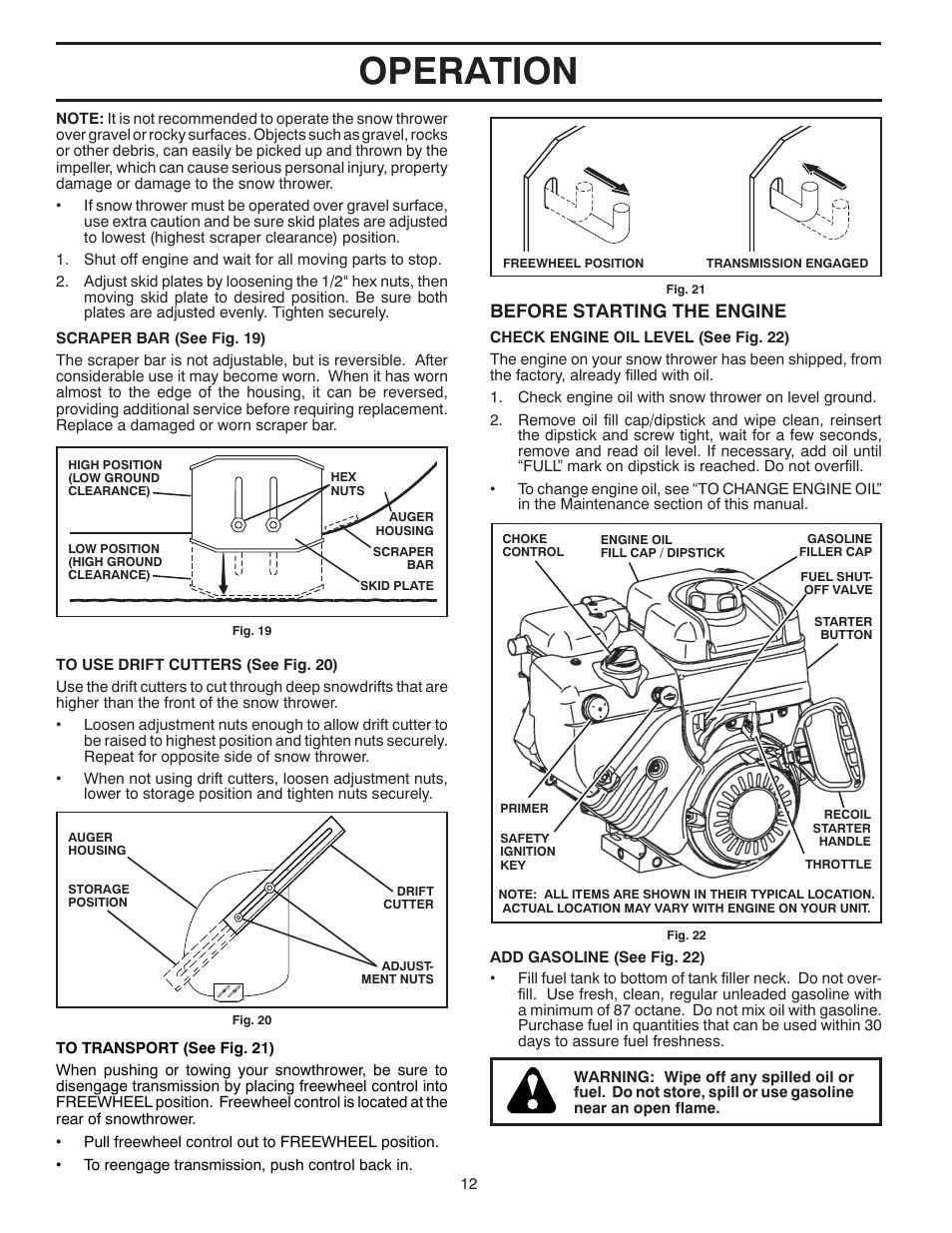 Operation, Before starting the engine | Husqvarna 1130SB-XLSB User Manual | Page 12 / 40