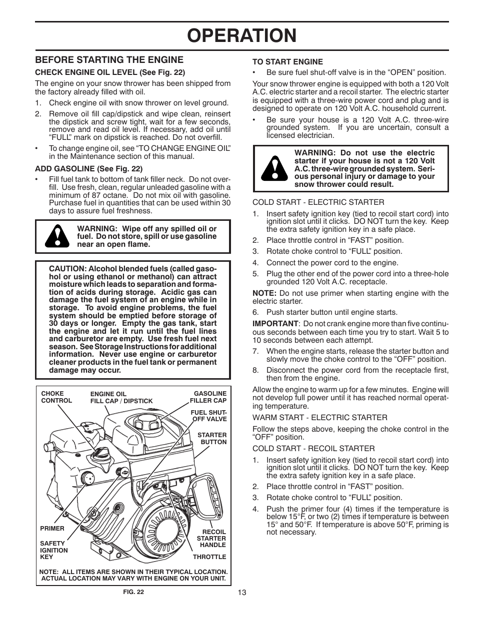 Operation | Husqvarna 16530-XLS User Manual | Page 13 / 28
