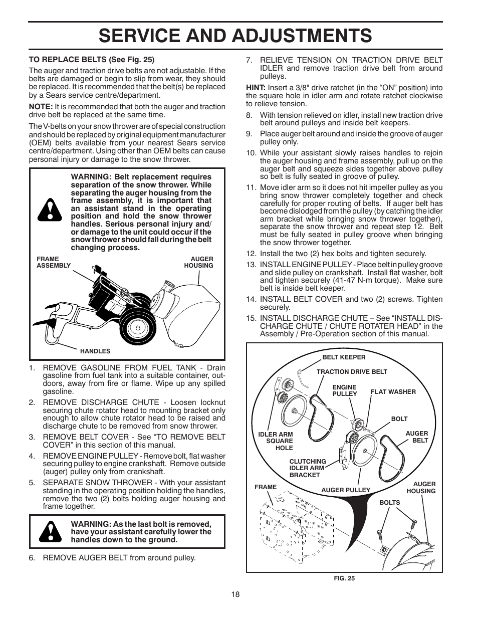 Service and adjustments | Husqvarna 16530-XLS User Manual | Page 18 / 28