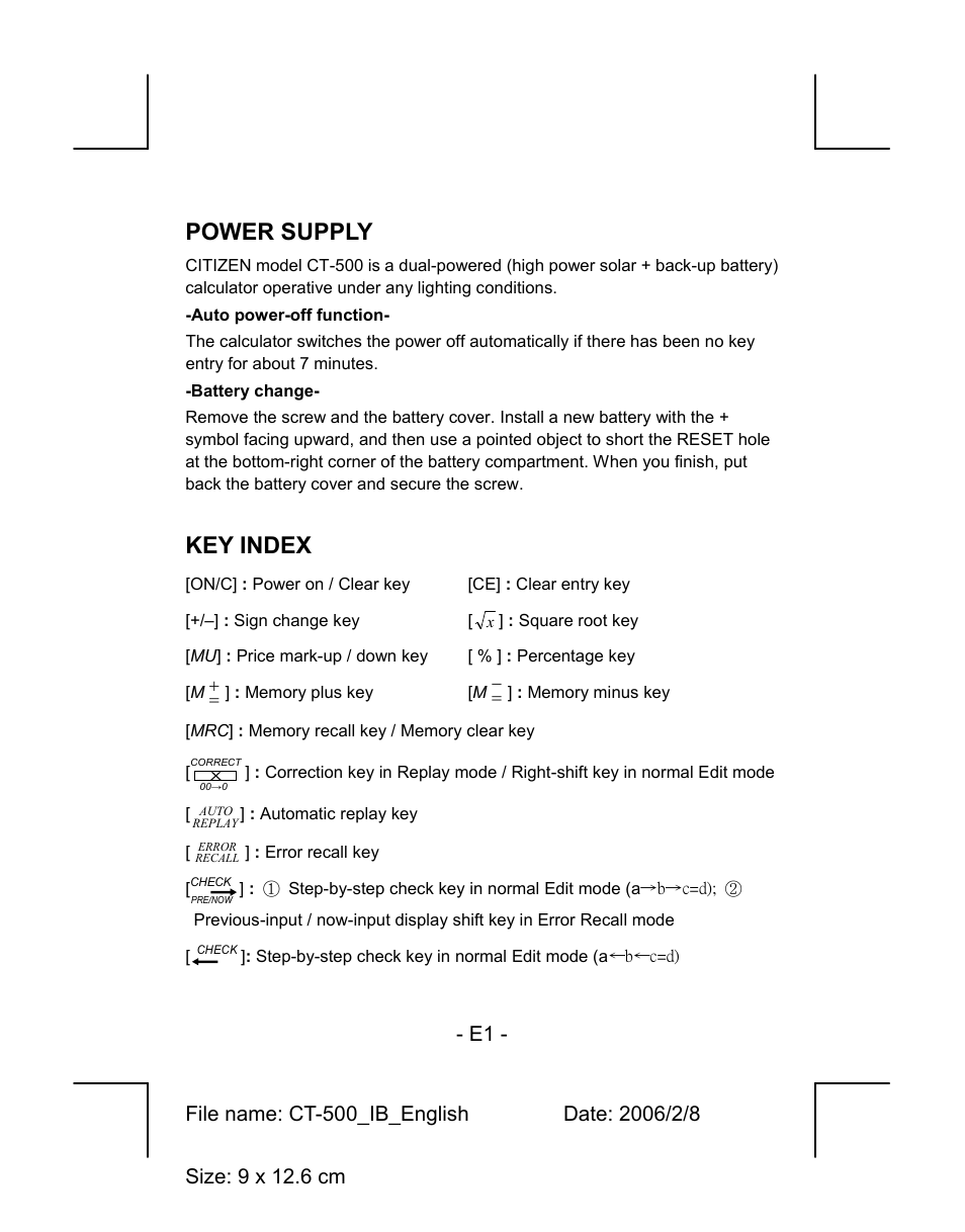 CITIZEN CT-500J User Manual | 2 pages