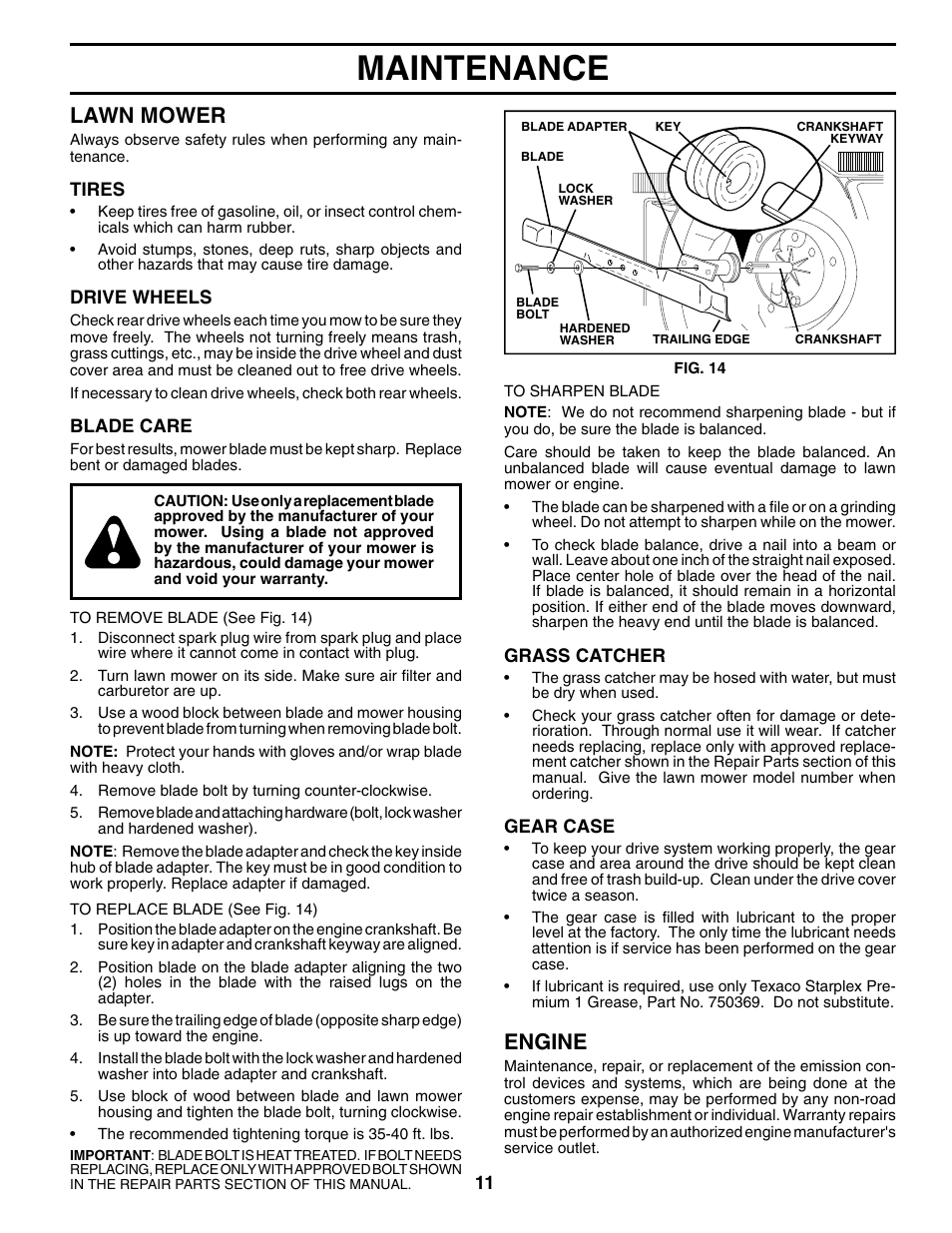 Maintenance, Lawn mower, Engine | Husqvarna 5521RSX User Manual | Page 11 / 22