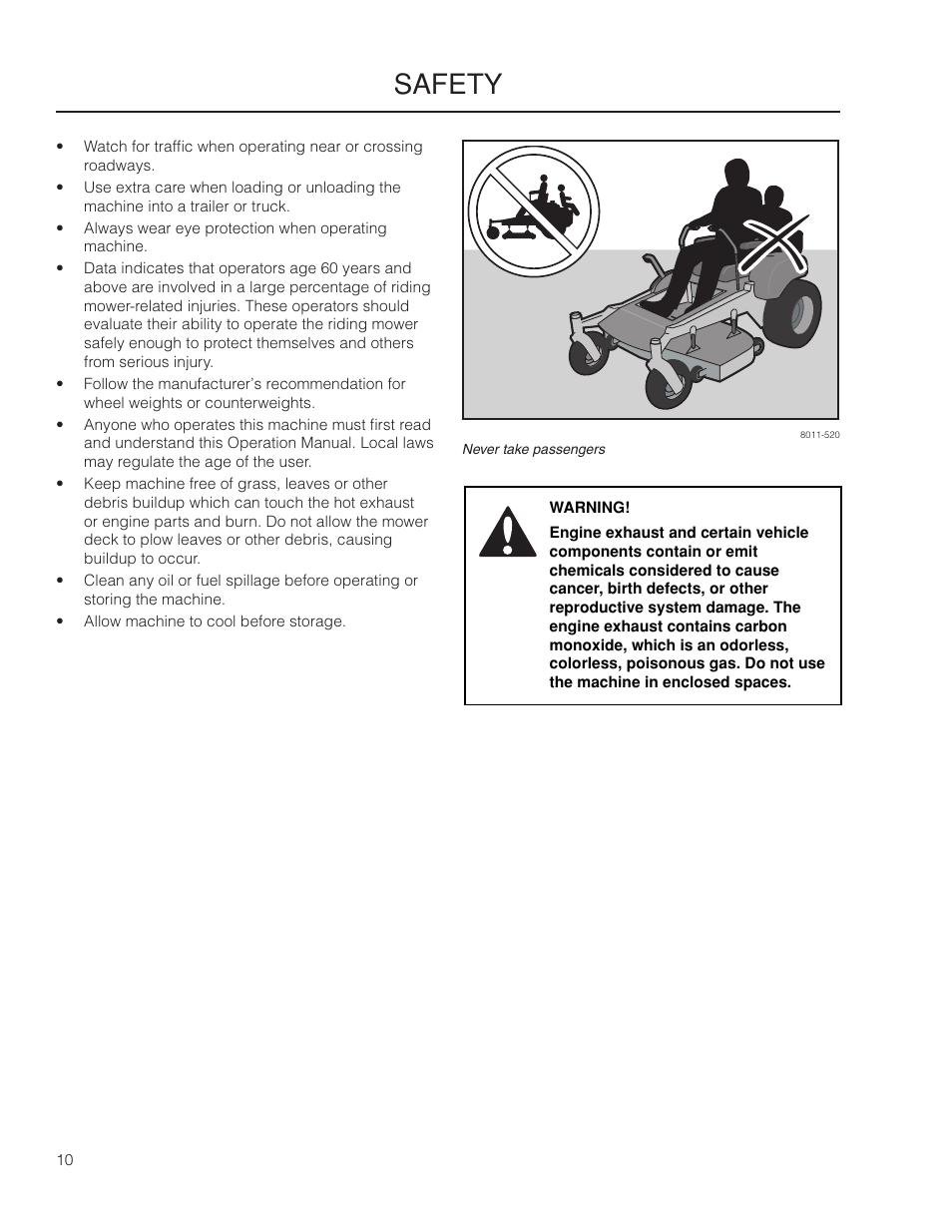 Safety | Husqvarna 115 312526R1 User Manual | Page 10 / 64