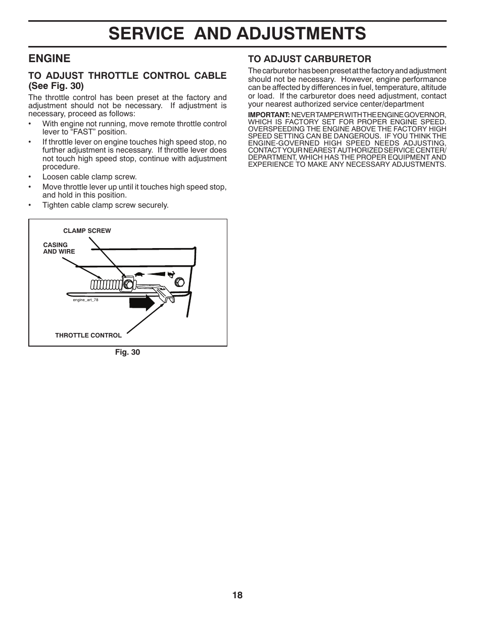 Service and adjustments, Engine | Husqvarna DRT900E User Manual | Page 18 / 28