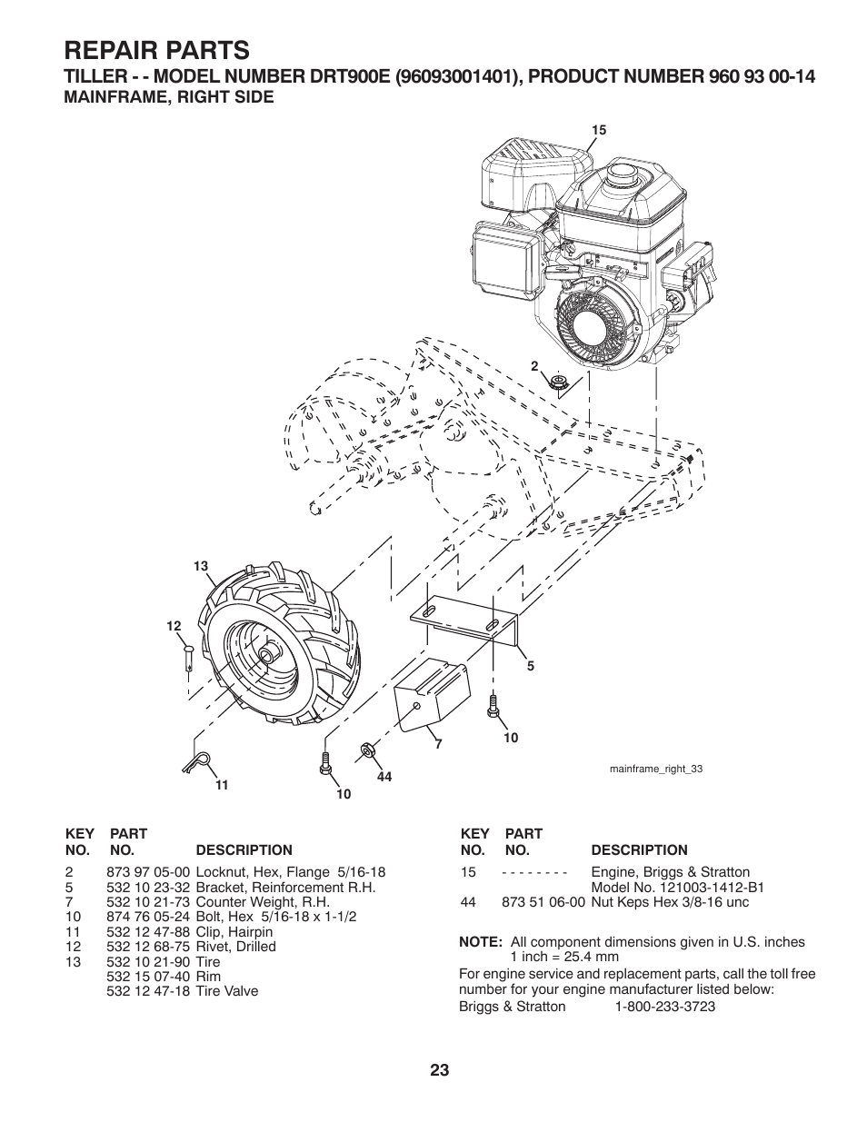 Mainframe, right side, Repair parts | Husqvarna DRT900E User Manual | Page 23 / 28