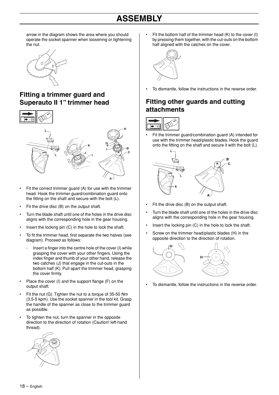 Fitting other guards and cutting attachments, Assembly | Husqvarna 324RX-Series User Manual | Page 18 / 36