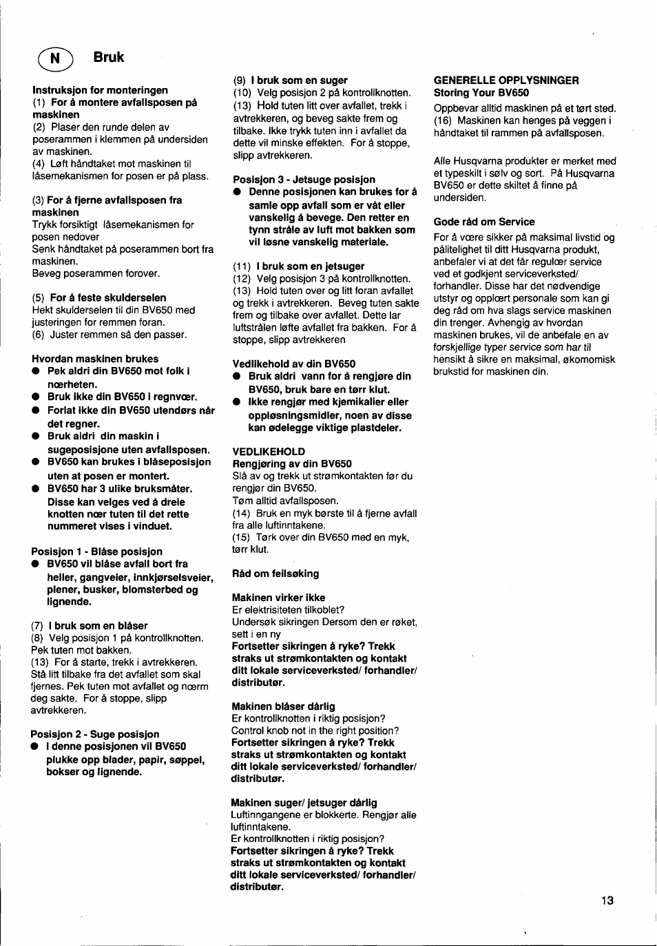 Bruk | Husqvarna BV650 User Manual | Page 13 / 27