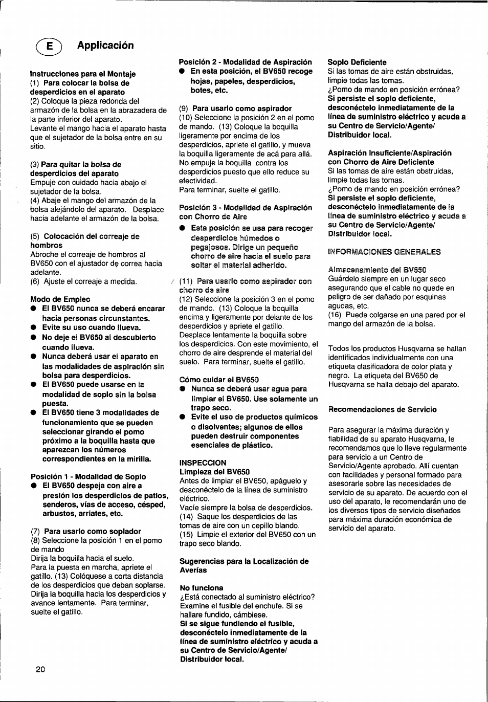 Applicación | Husqvarna BV650 User Manual | Page 20 / 27