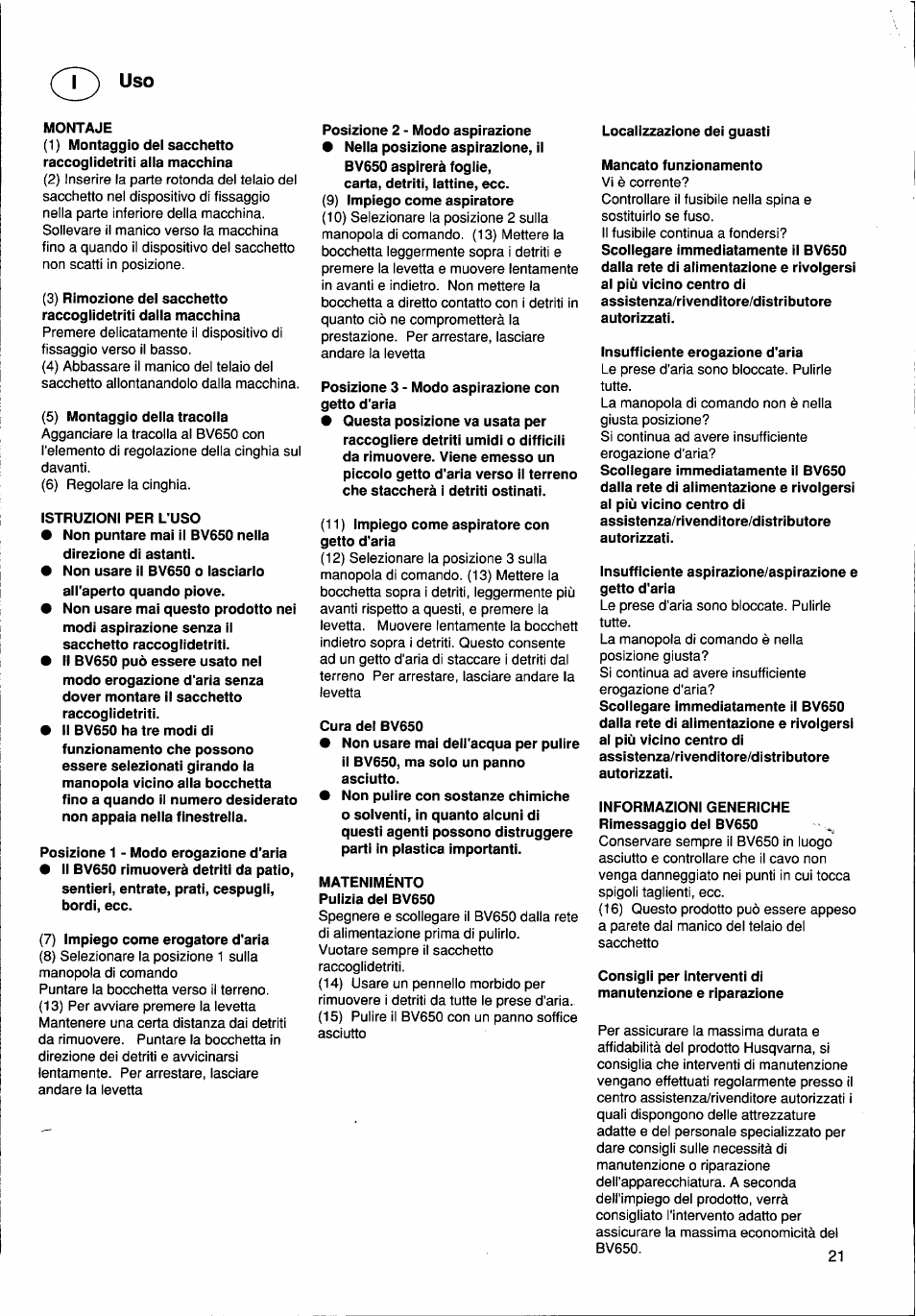 Husqvarna BV650 User Manual | Page 21 / 27