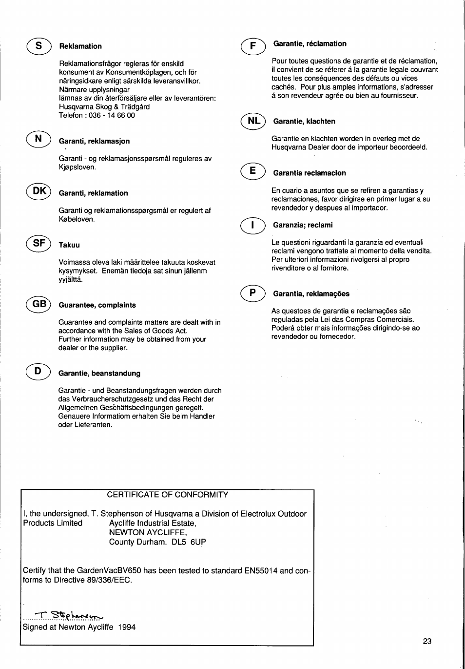 Husqvarna BV650 User Manual | Page 23 / 27