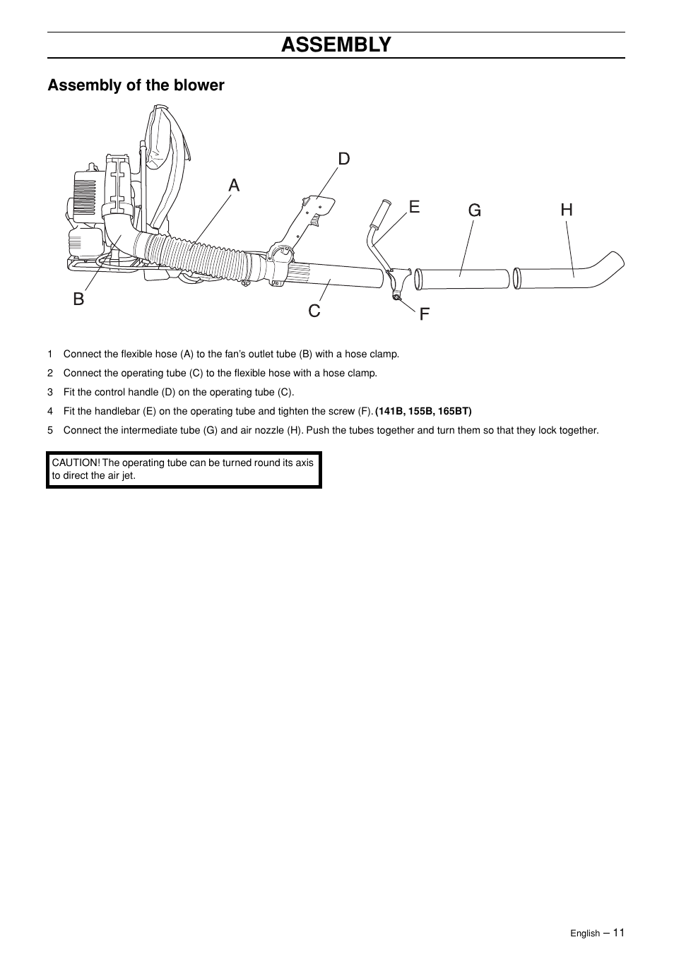 Assembly of the blower, Assembly | Husqvarna 125BT User Manual | Page 11 / 20