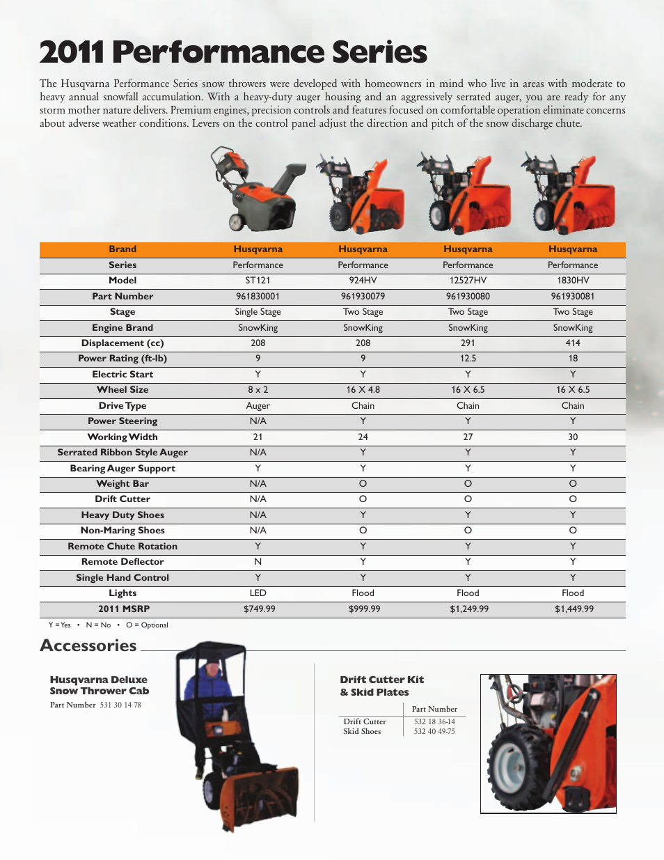 2011 performance series, Accessories | Husqvarna Snow Throwers 16527EXLT User Manual | Page 4 / 6