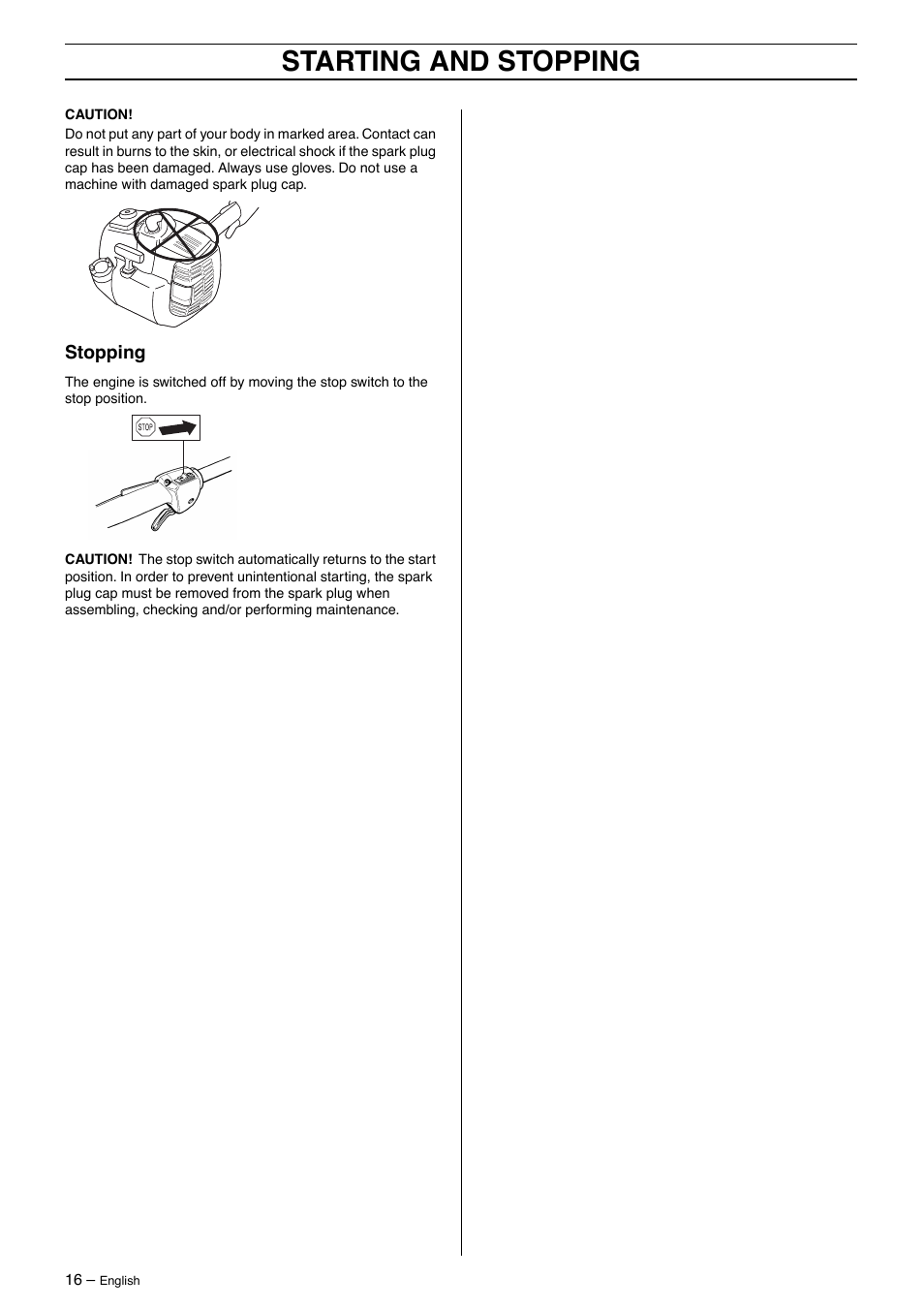 Starting and stopping | Husqvarna 326Lx User Manual | Page 16 / 40