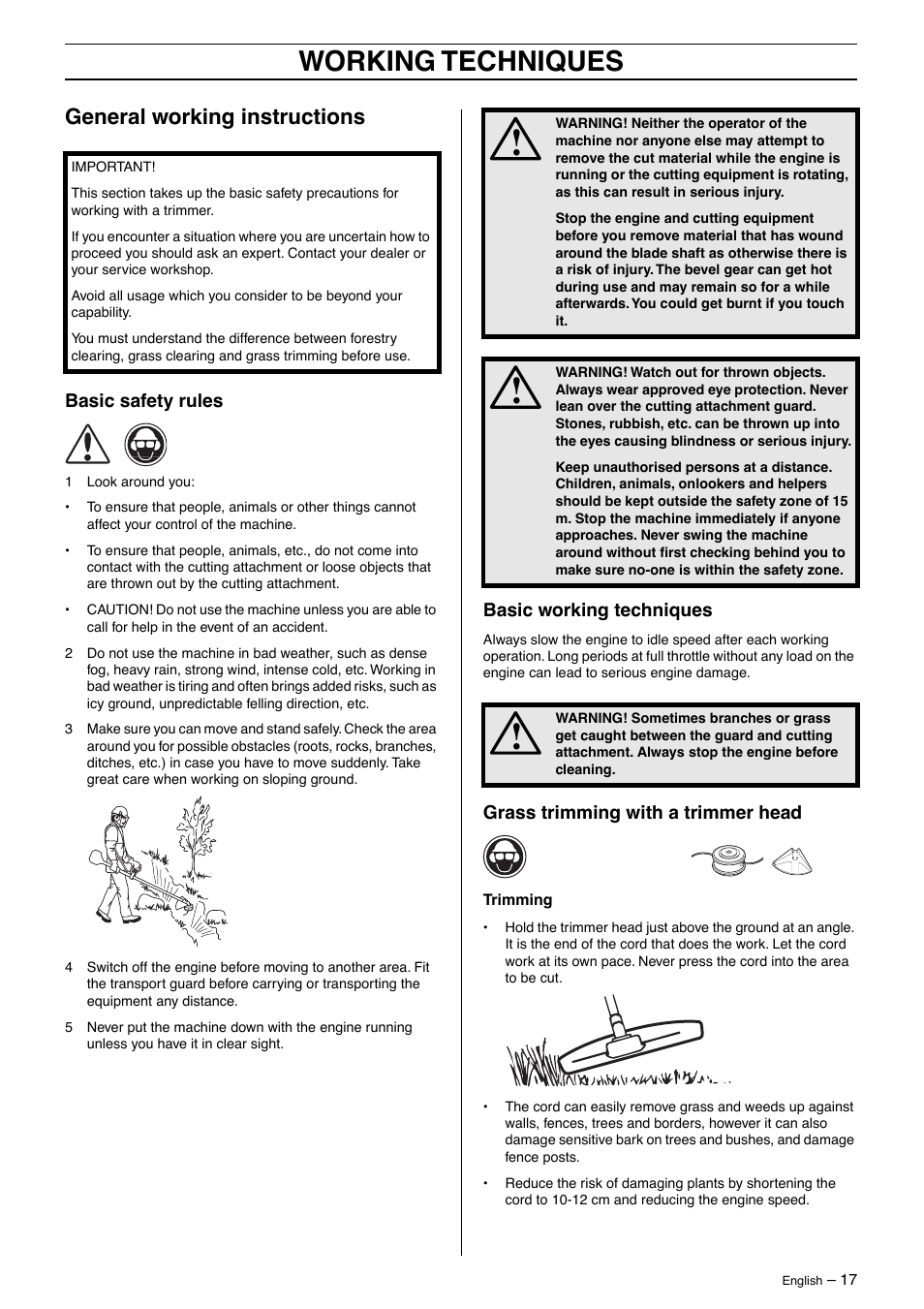Working techniques, General working instructions | Husqvarna 326Lx User Manual | Page 17 / 40