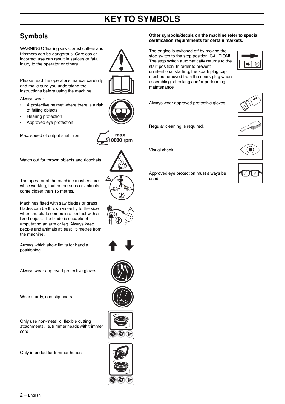 Key to symbols, Symbols | Husqvarna 326Lx User Manual | Page 2 / 40