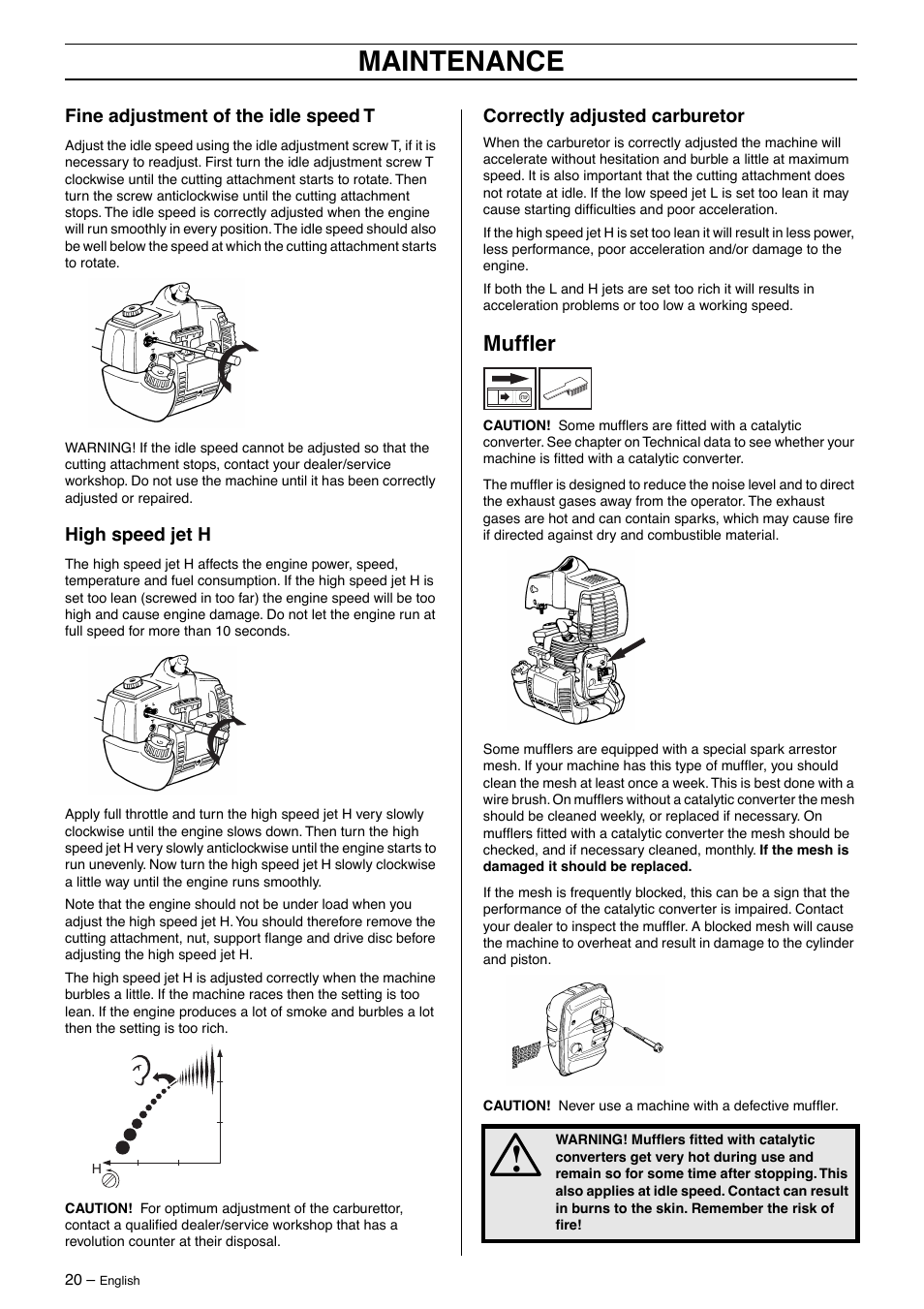 Maintenance, Muffler | Husqvarna 326Lx User Manual | Page 20 / 40