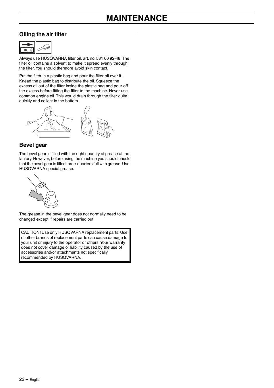 Maintenance | Husqvarna 326Lx User Manual | Page 22 / 40