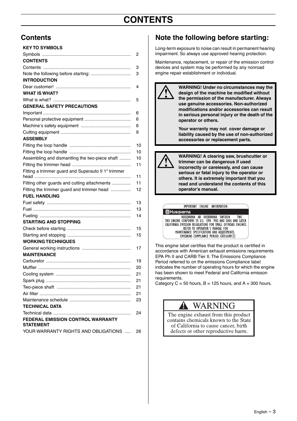 Husqvarna 326Lx User Manual | Page 3 / 40