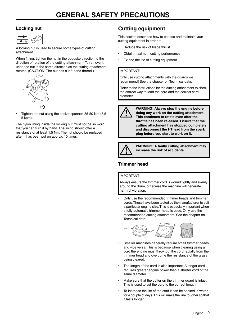 General safety precautions, Cutting equipment | Husqvarna 326Lx User Manual | Page 9 / 40