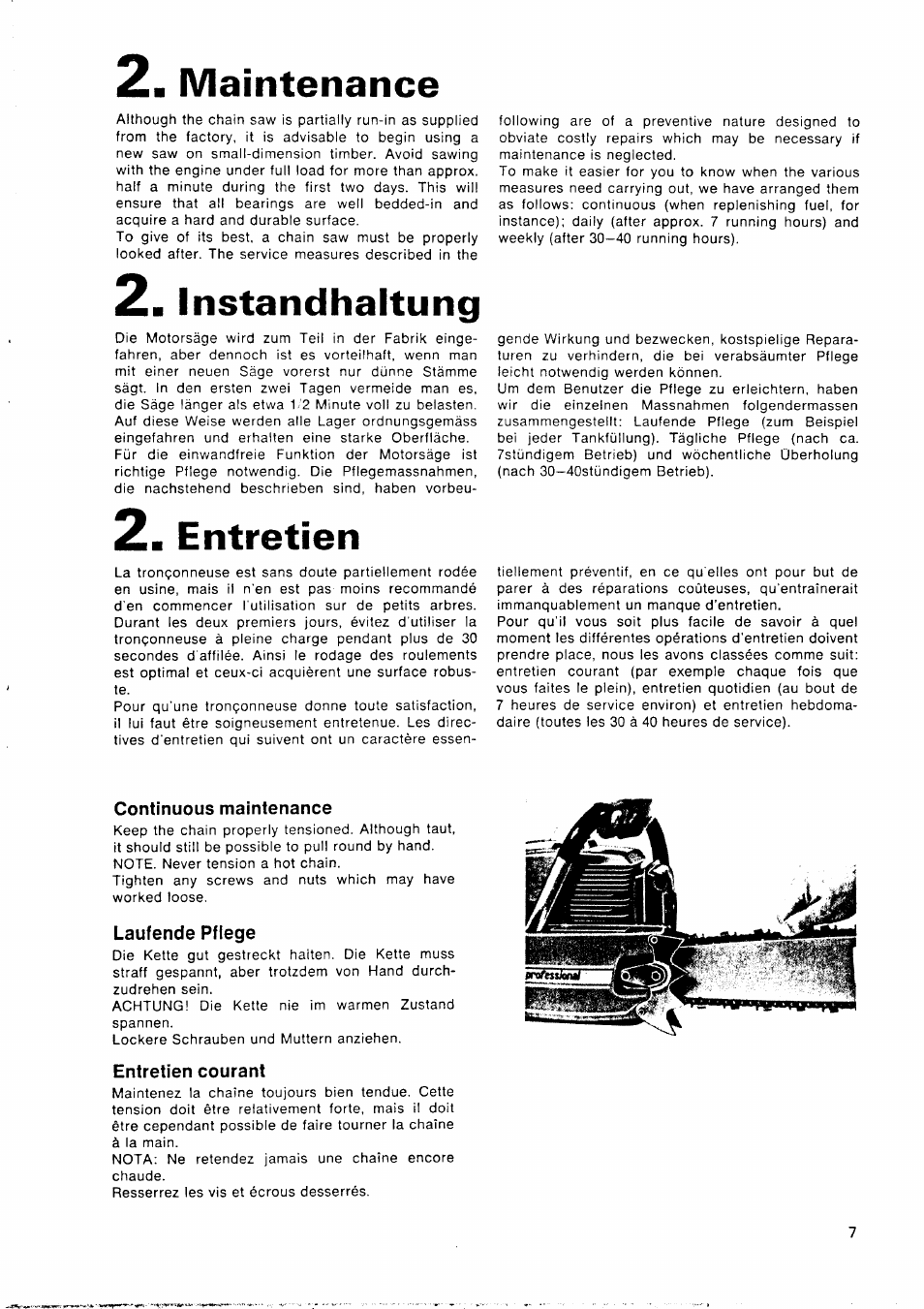 Maintenance, Instandhaltung, Entretien | Continuous maintenance, Laufende pflege, Entretien courant | Husqvarna 1100 CD User Manual | Page 7 / 38