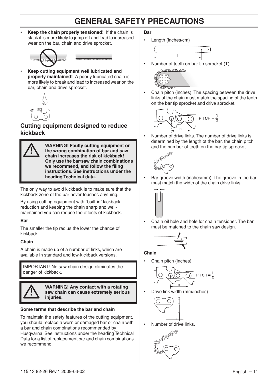 Cutting equipment designed to reduce kickback, General safety precautions | Husqvarna Rancher 455 User Manual | Page 11 / 44