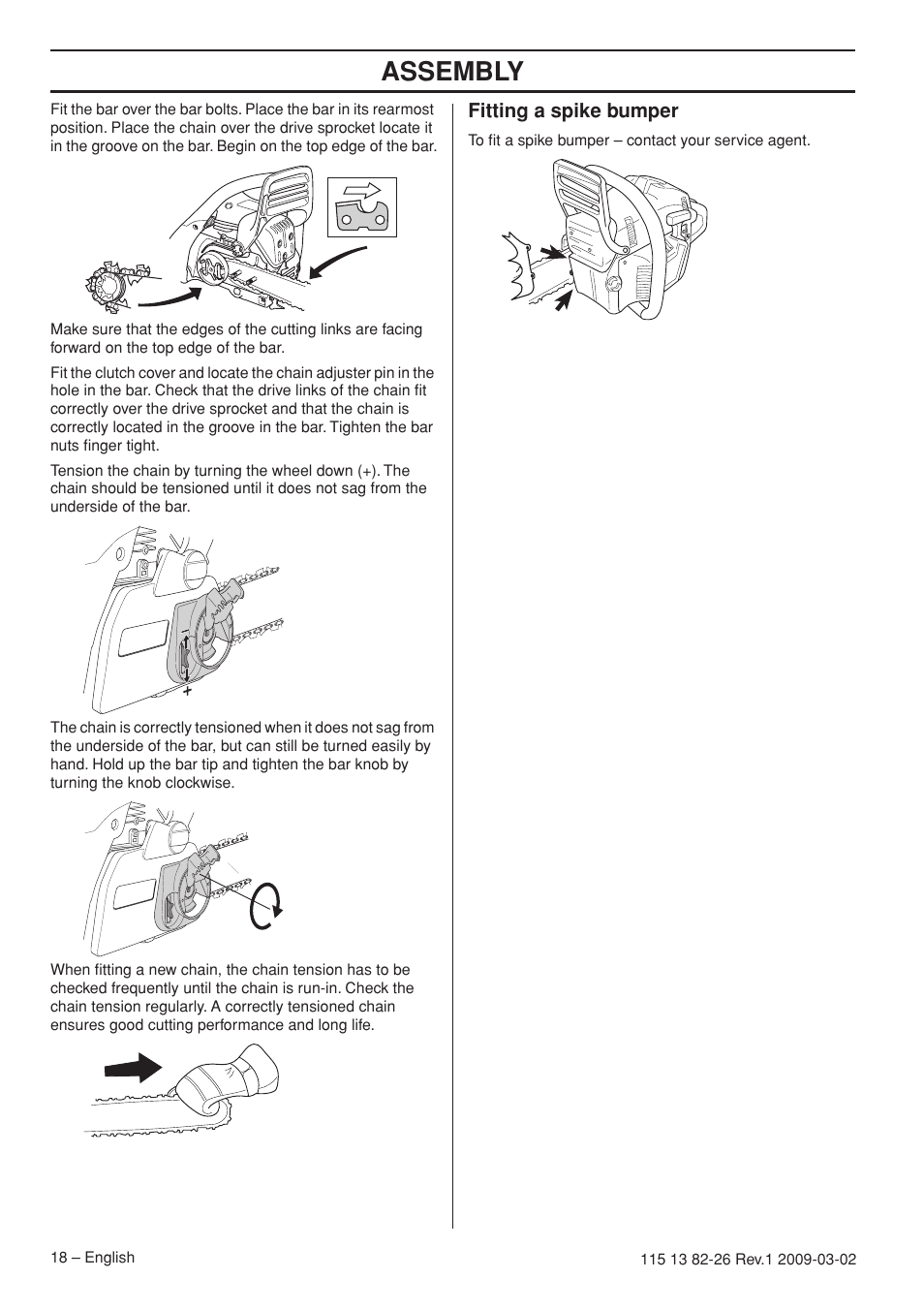 Fitting a spike bumper, Assembly | Husqvarna Rancher 455 User Manual | Page 18 / 44