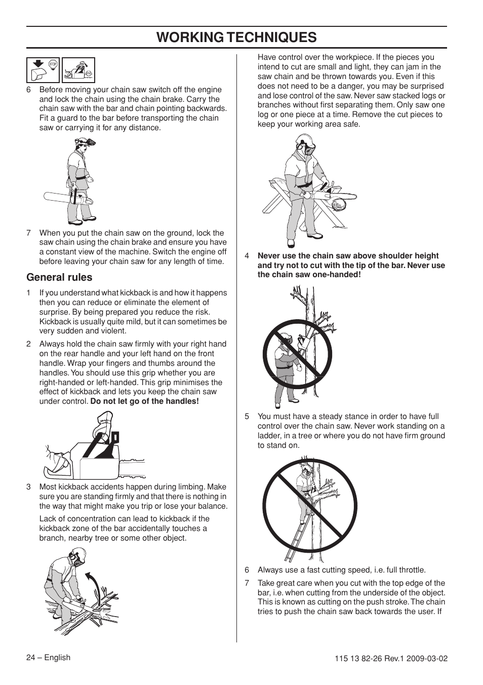 General rules, Working techniques | Husqvarna Rancher 455 User Manual | Page 24 / 44