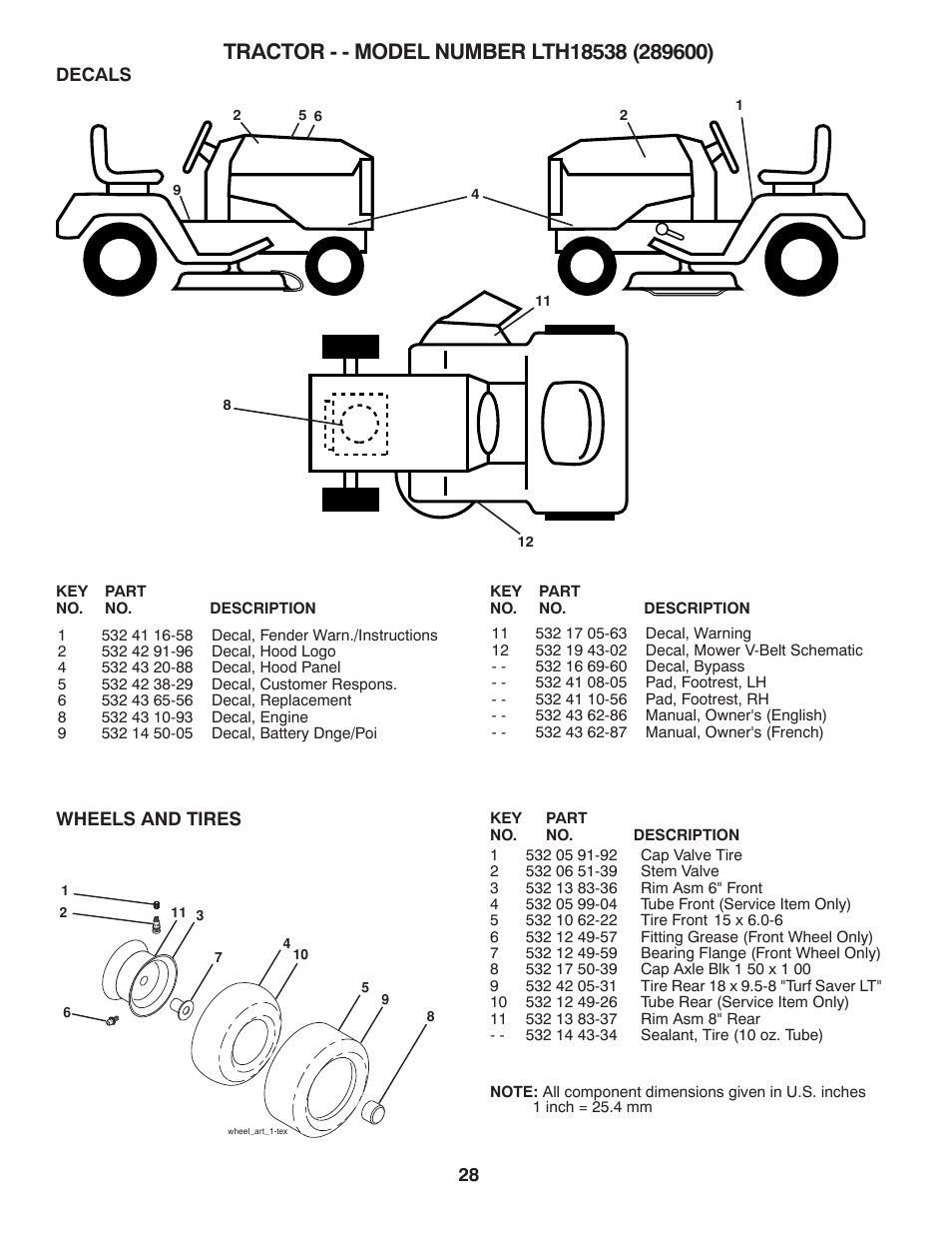 Repair parts, Decals, Wheels and tires | Husqvarna 917.2896 User Manual | Page 28 / 52