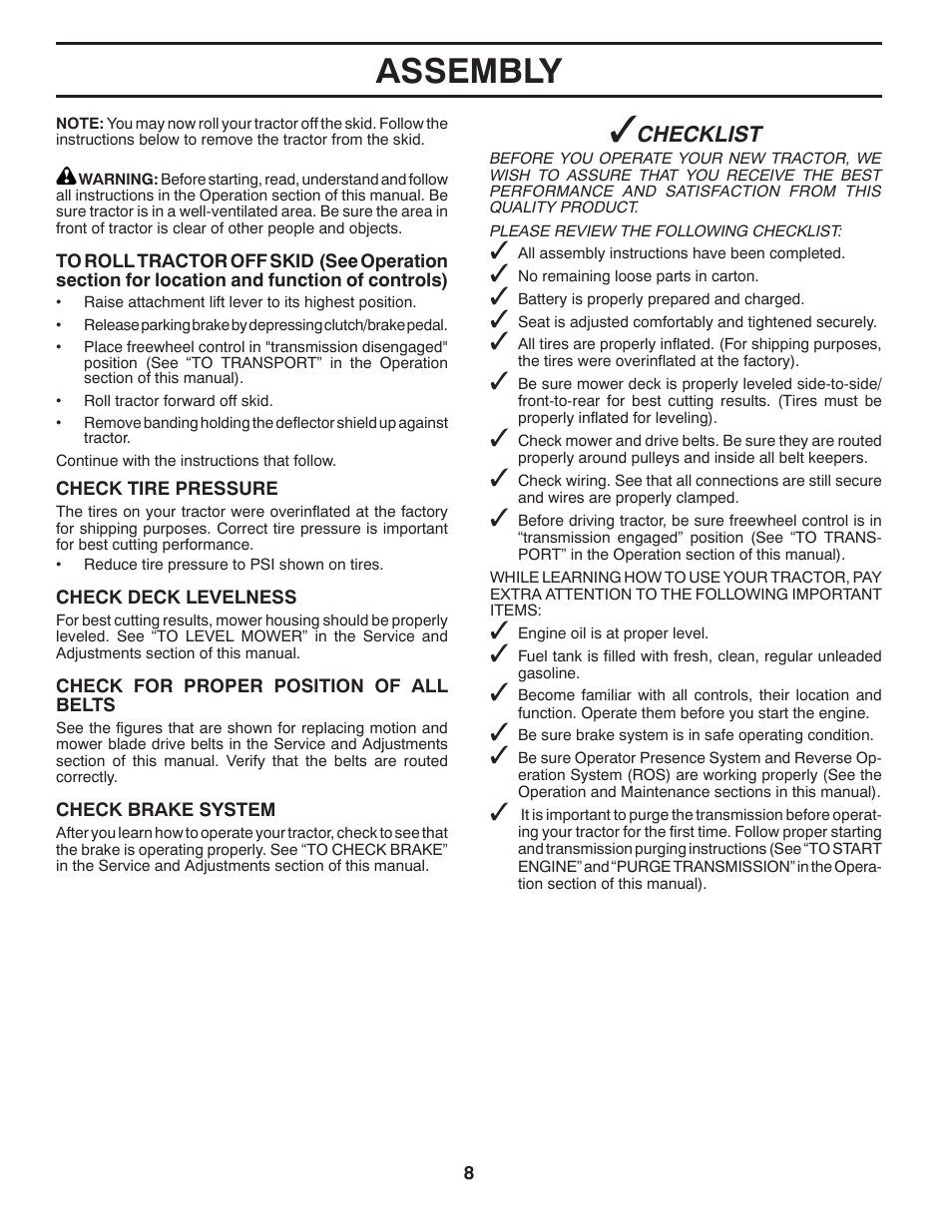 Assembly, Checklist | Husqvarna 917.2896 User Manual | Page 8 / 52