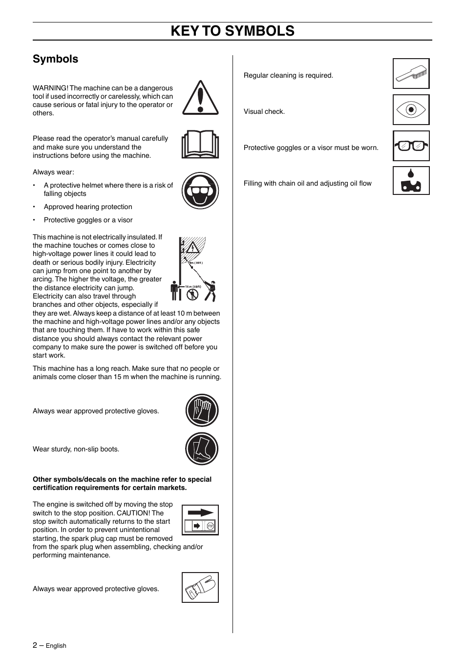 Symbols, Key to symbols | Husqvarna 323P4 User Manual | Page 2 / 32