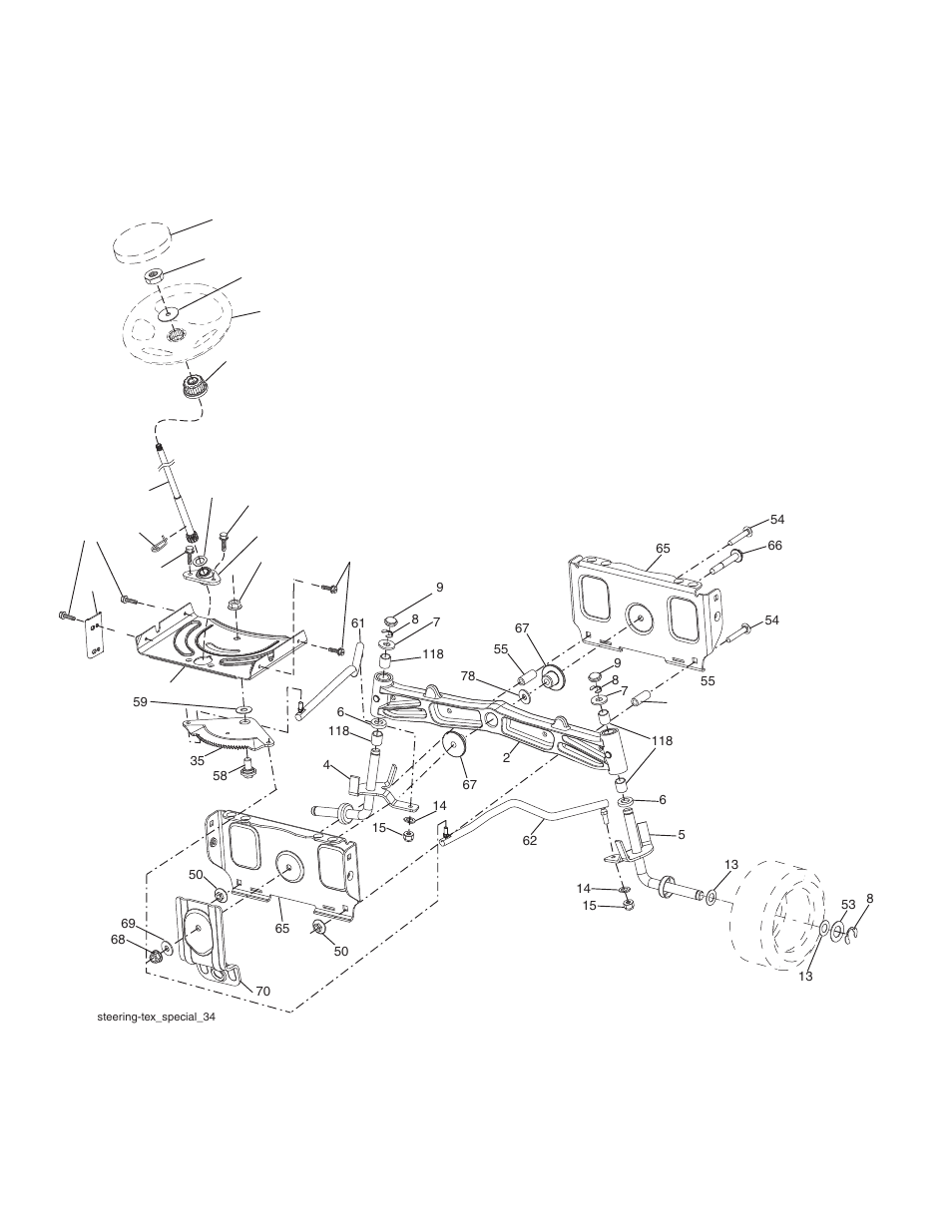 Steering assembly | Husqvarna YTH2242 TF User Manual | Page 36 / 44