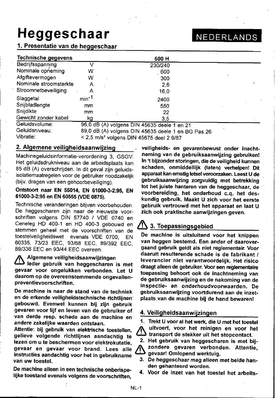 Heggeschaar, Nederlands | Husqvarna 600H User Manual | Page 23 / 54