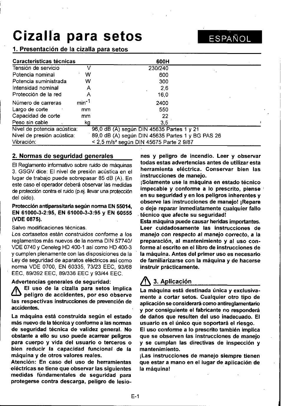 Cizalla para setos, Español | Husqvarna 600H User Manual | Page 31 / 54