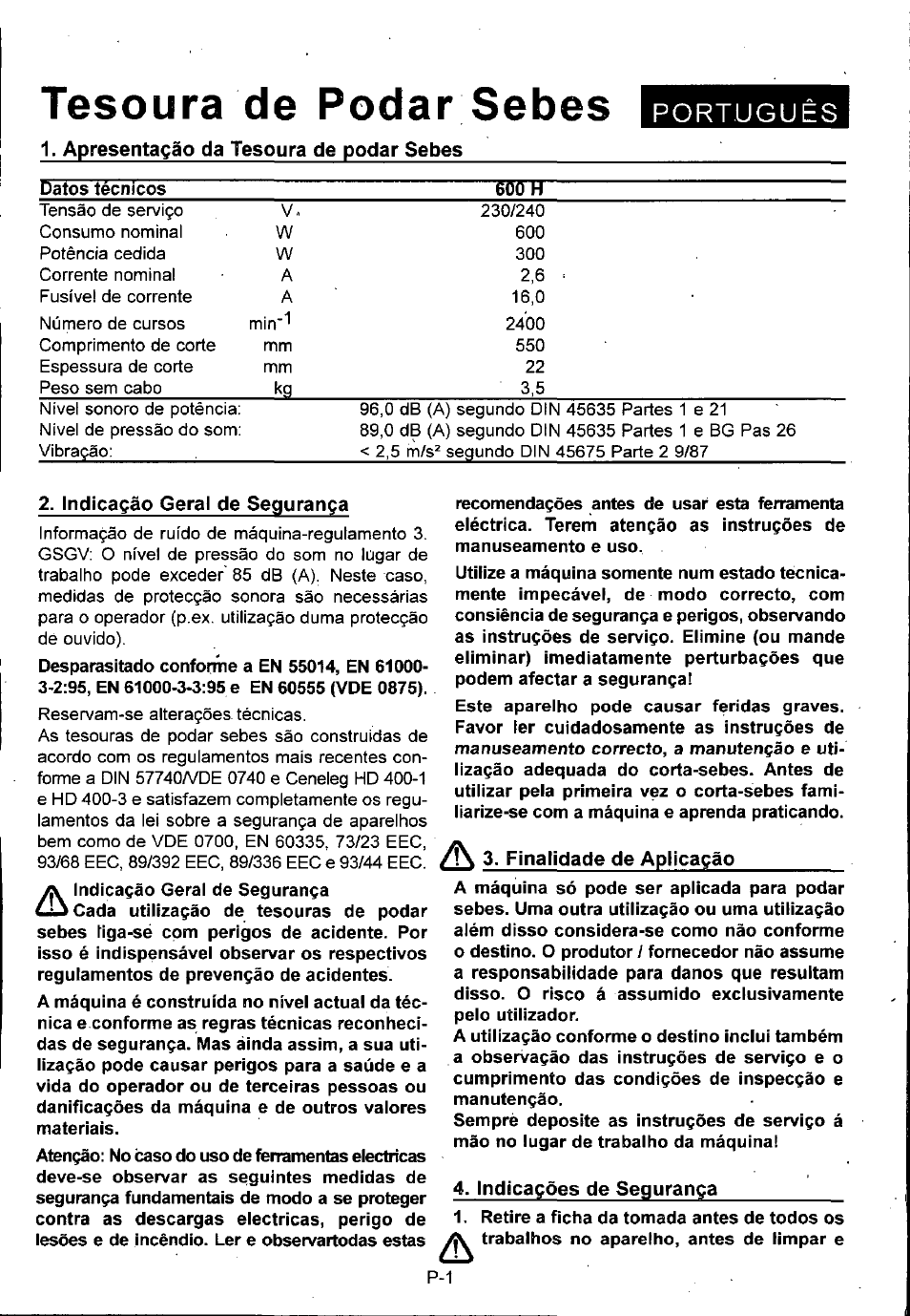 Tesoura de podar sebes, Portugues | Husqvarna 600H User Manual | Page 35 / 54